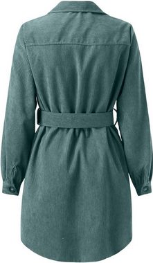 KIKI A-Linien-Kleid Damen Corduroy Langarm Hemdkleid Minilänge Cordkleid