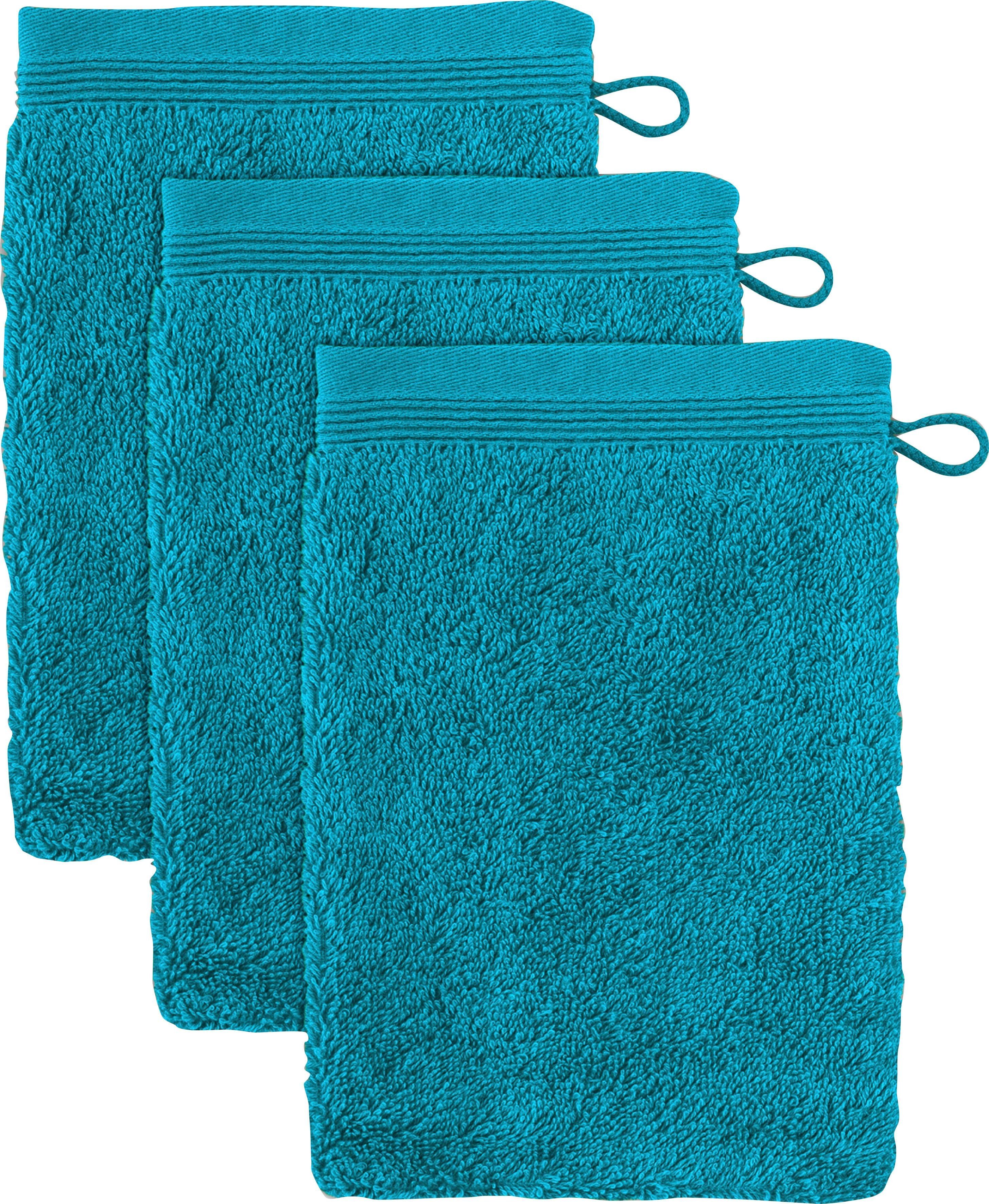 Möve Waschhandschuh Superwuschel, (Set, 3-St), Waschhandschuh Set mit Bordüre, 100% Premium Cotton Baumwolle, weich
