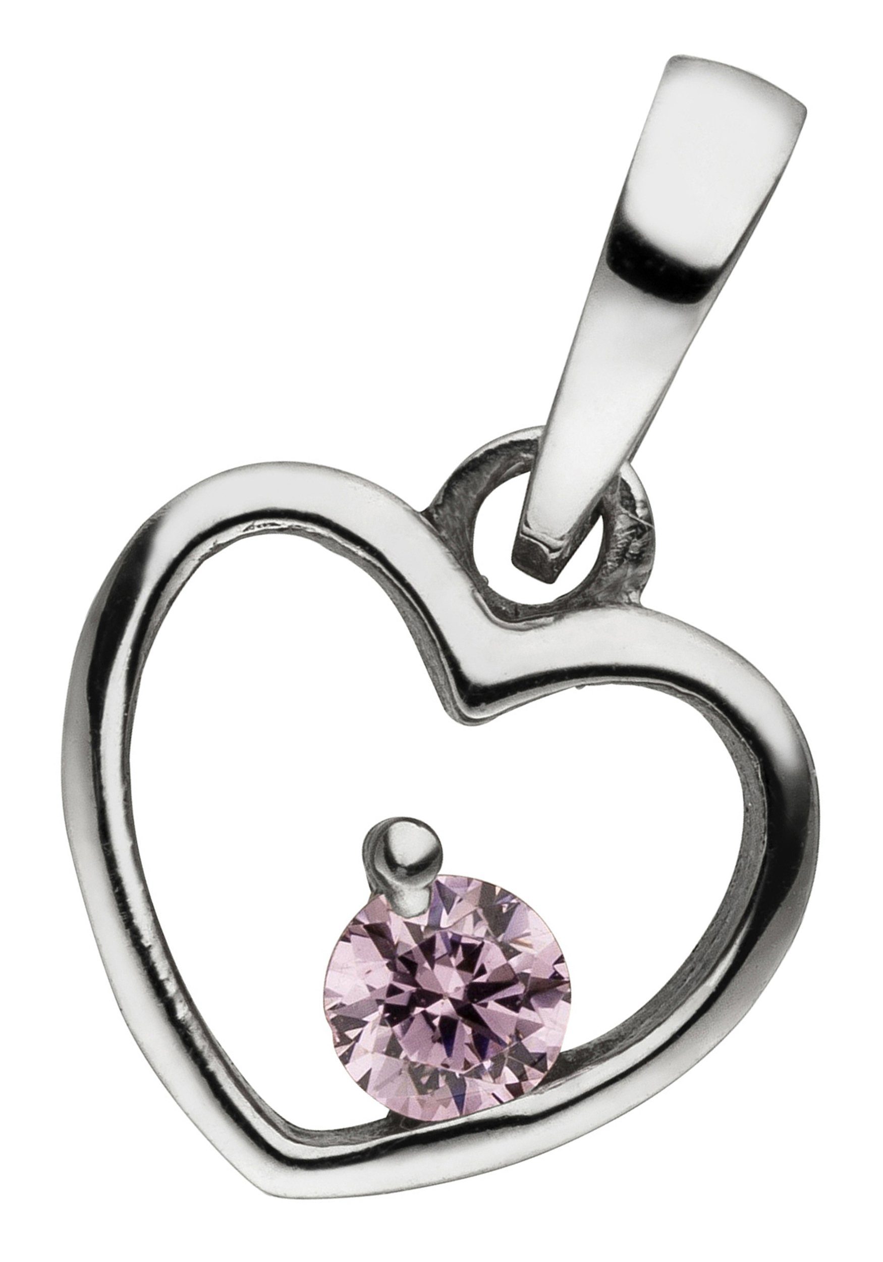 JOBO Kettenanhänger Kleiner Anhänger Kinderanhänger Herz 8 mm, 925 Silber rhodiniert mit rosa Zirkonia