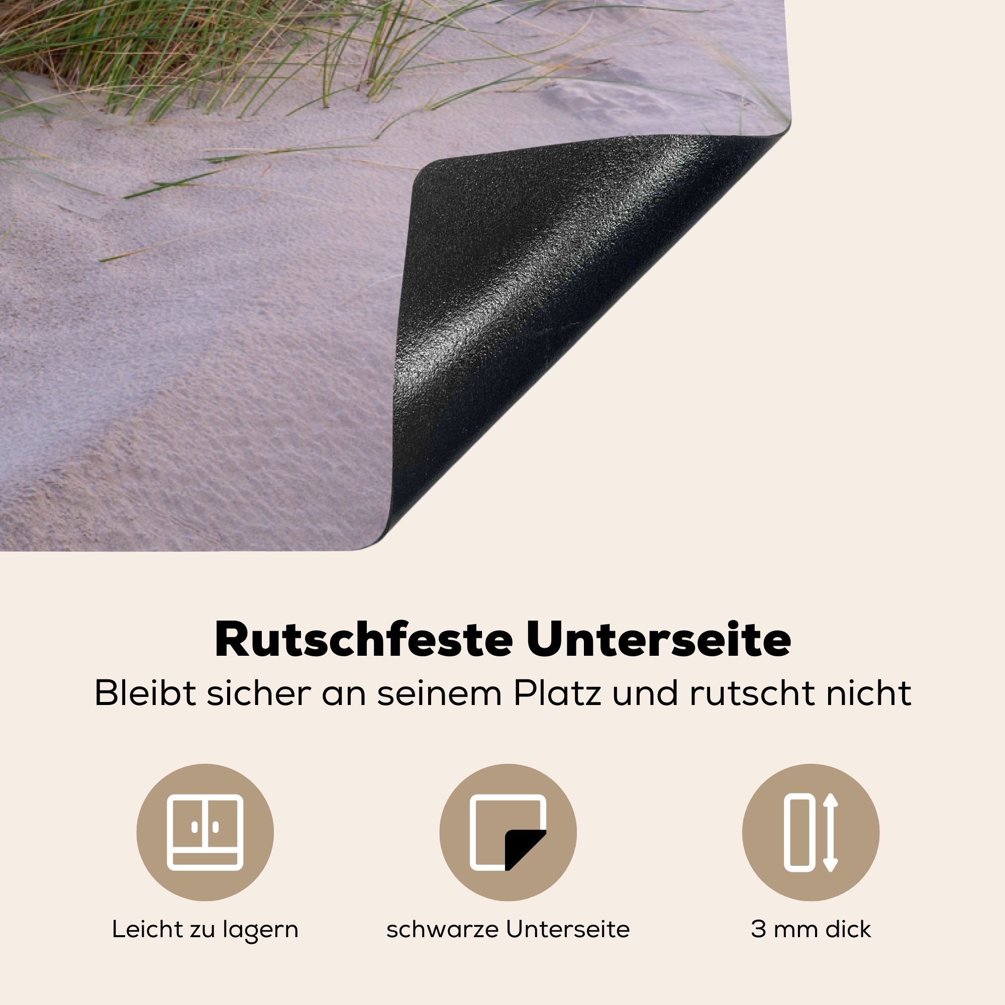 für tlg), küche, - (1 die - Vinyl, 81x52 Induktionskochfeld Strand Himmel, Ceranfeldabdeckung cm, MuchoWow Herdblende-/Abdeckplatte Düne Schutz