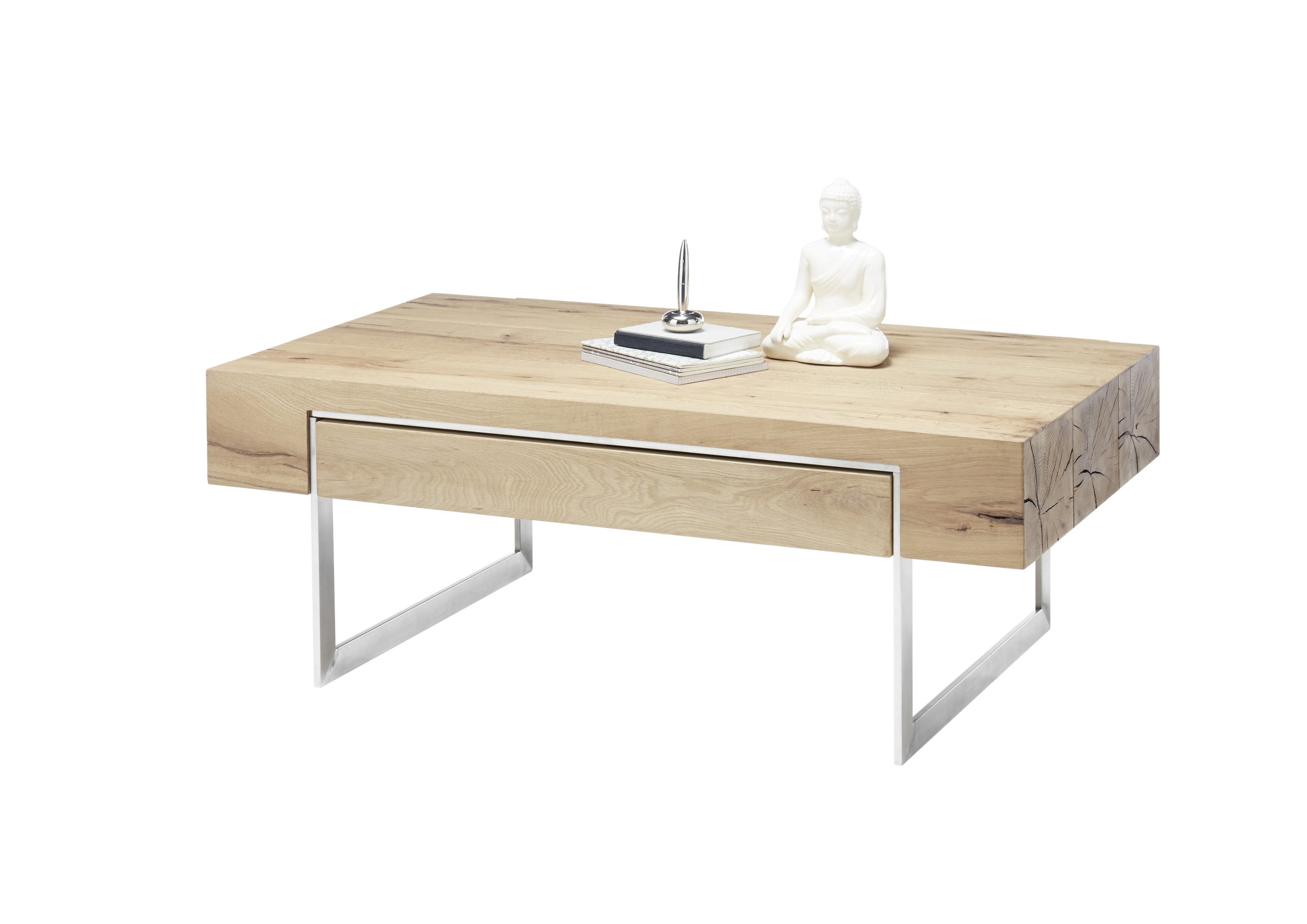 freiraum Couchtisch BIRMINGHAM, Schublade, Eiche furniert / Edelstahl-Optik - 110x40x60 (BxHxT)