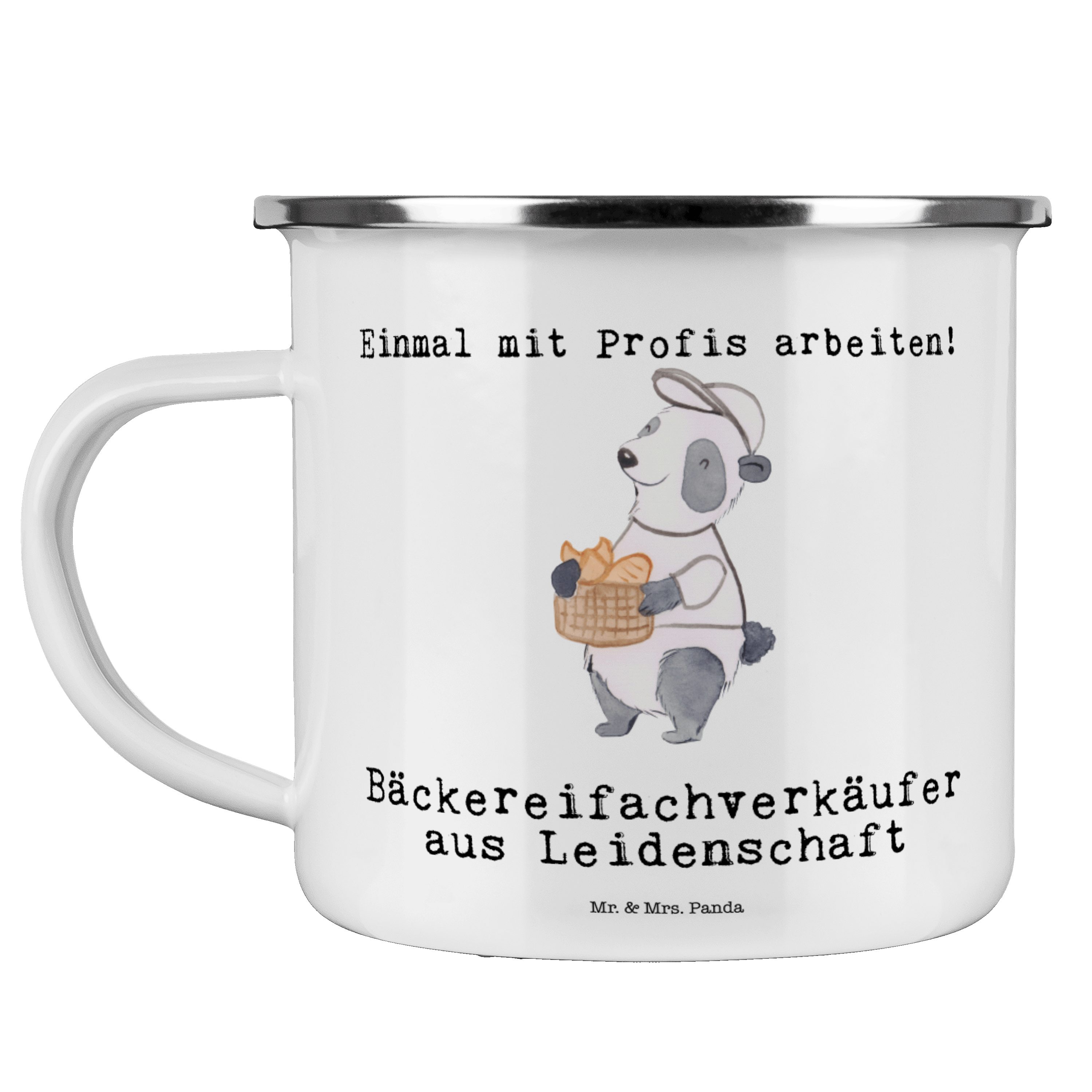 Mr. & Mrs. Panda Becher Bäckereifachverkäufer aus Leidenschaft - Weiß - Geschenk, Camping Tas, Emaille