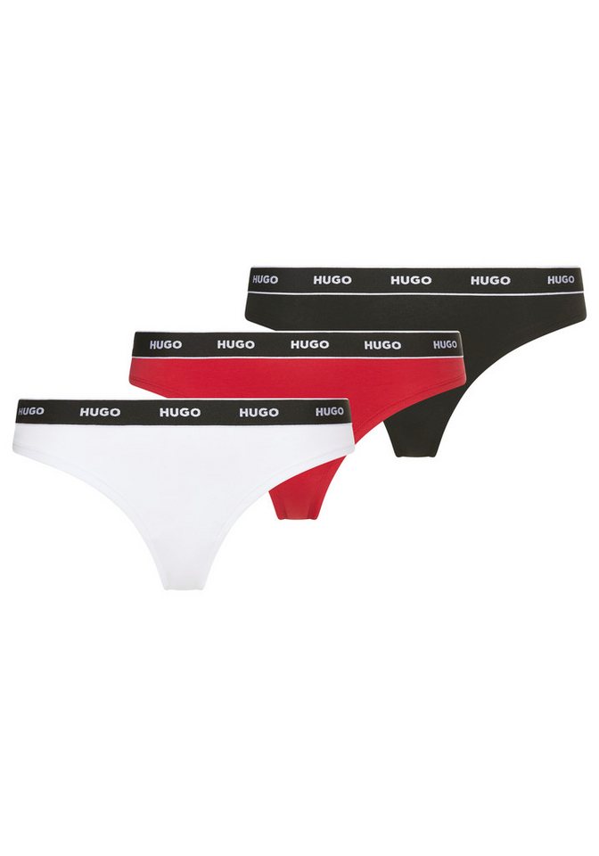HUGO String TRIPLET THONG STRIPE elastischer Bund mit Logo, enganliegend