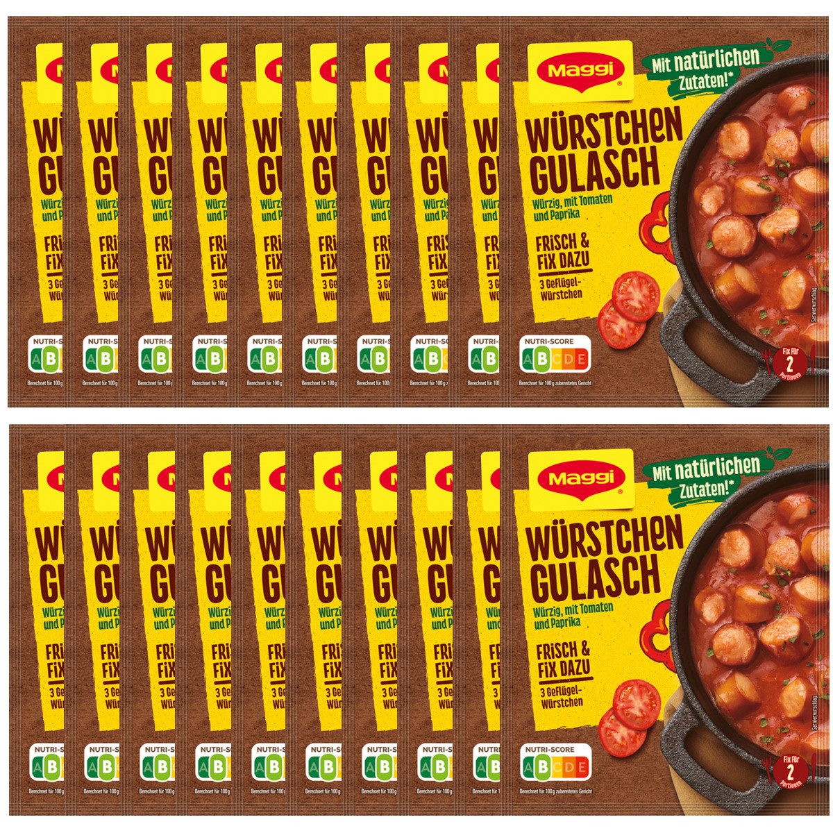 MAGGI Saucen, Maggi Fix für Würstchen Gulasch mit Tomaten und Paprika 30g 20er Pack