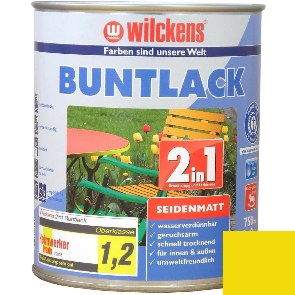 Wilckens Цвета Acryl-Buntlack Buntlack 2in1 Lack, seidenmatt, Rapsgelb RAL 1021, 750 ml