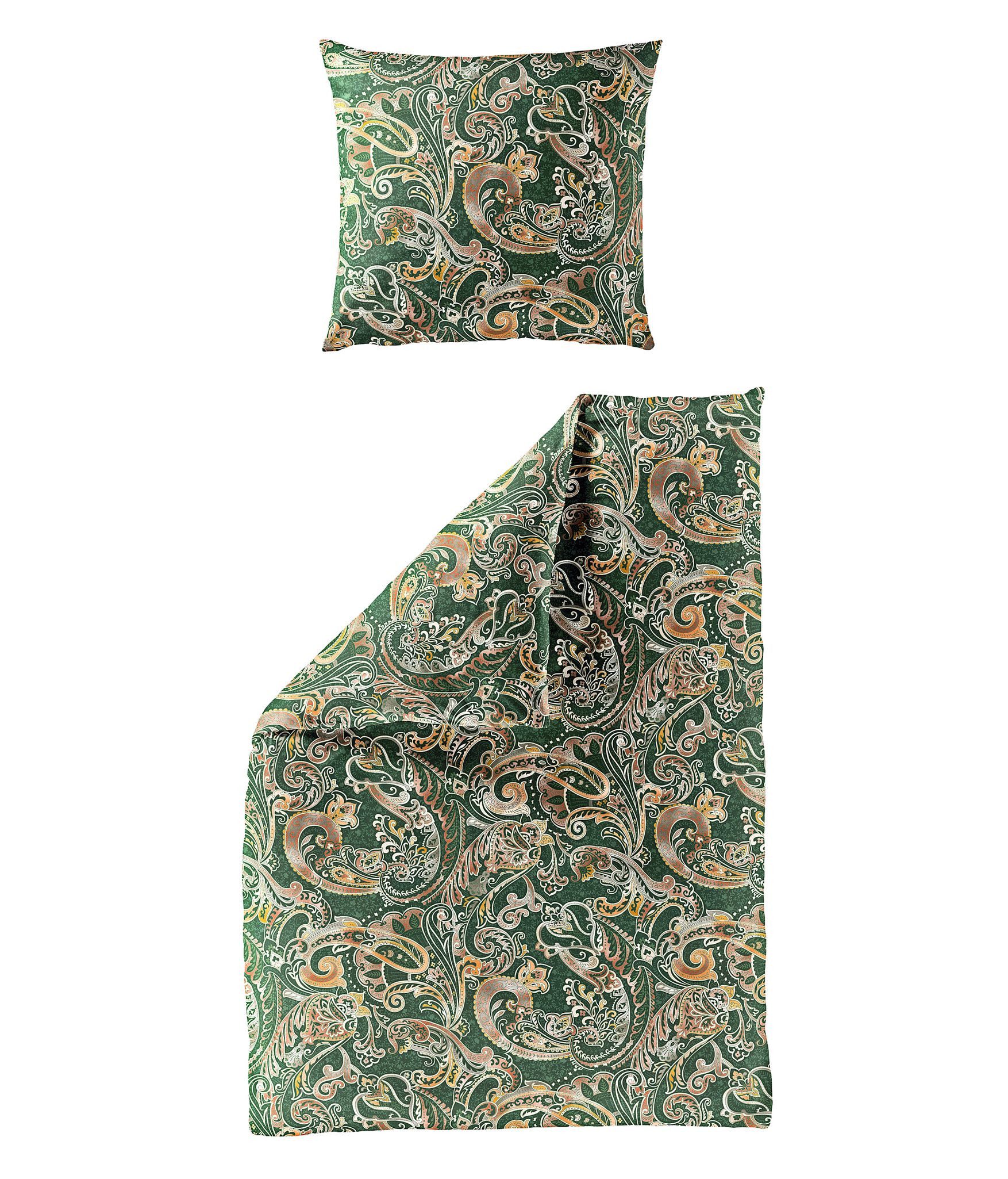 BIERBAUM Bettwäsche 135x200cm Paisley Dunkelgrün Braun, günstig online kaufen