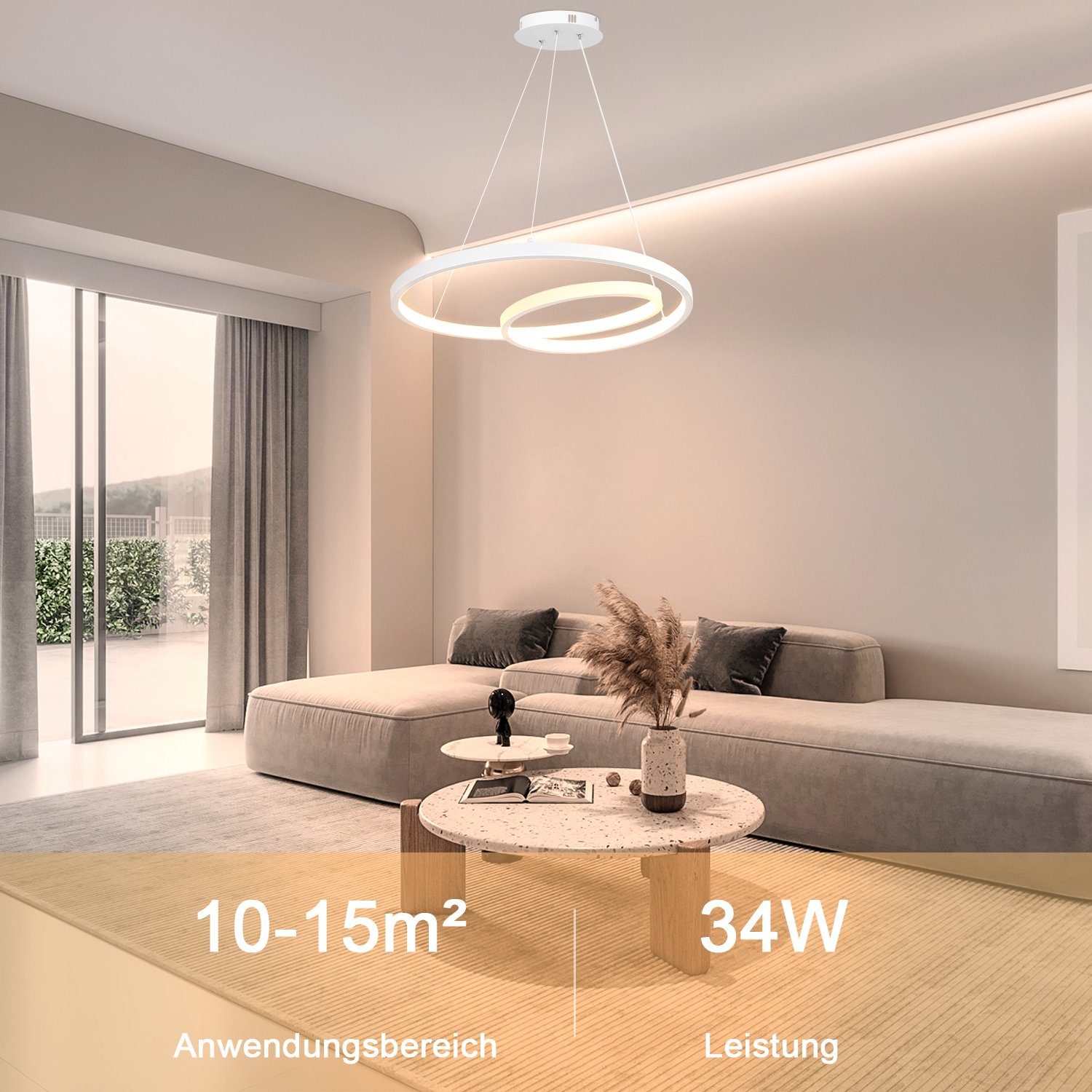 fest Pendelleuchte 40CM Tageslichtweiß, Küche dimmbar, LED Schlafzimmer Wohnzimmer Esszimmer, Modern integriert, LED, ZMH Design für höhenverstellbar