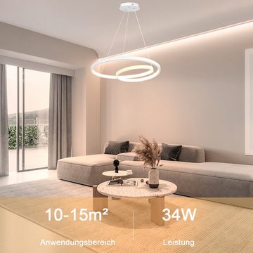 ZMH Pendelleuchte 40CM Design Modern für Wohnzimmer Schlafzimmer Küche Esszimmer, dimmbar, LED fest integriert, Tageslichtweiß, LED, höhenverstellbar