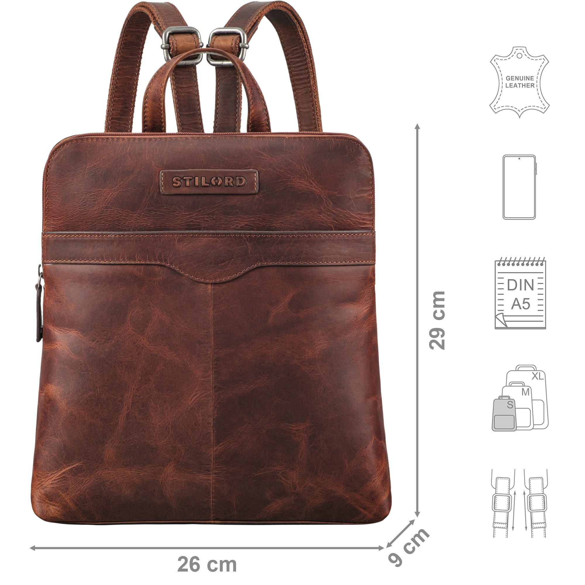 STILORD Cityrucksack "Heidi" Eleganter Lederrucksack Damen Echtleder klein diebstahlsicher