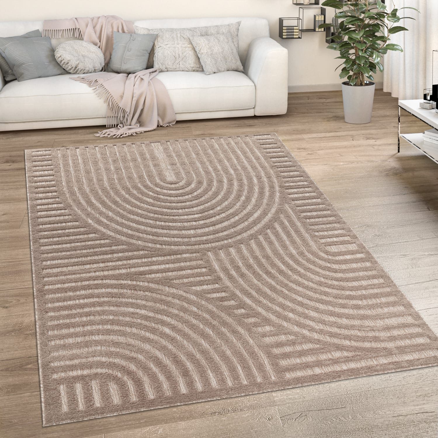 KADIMA DESIGN Teppich Struktur Wohnzimmer schmutzabweisend Teppich Kurzflor, Rechteckig, Höhe: 14 mm, Florhöhe: 10 mm, 100% Polypropylen, Läufer, 60x100cm, Beige