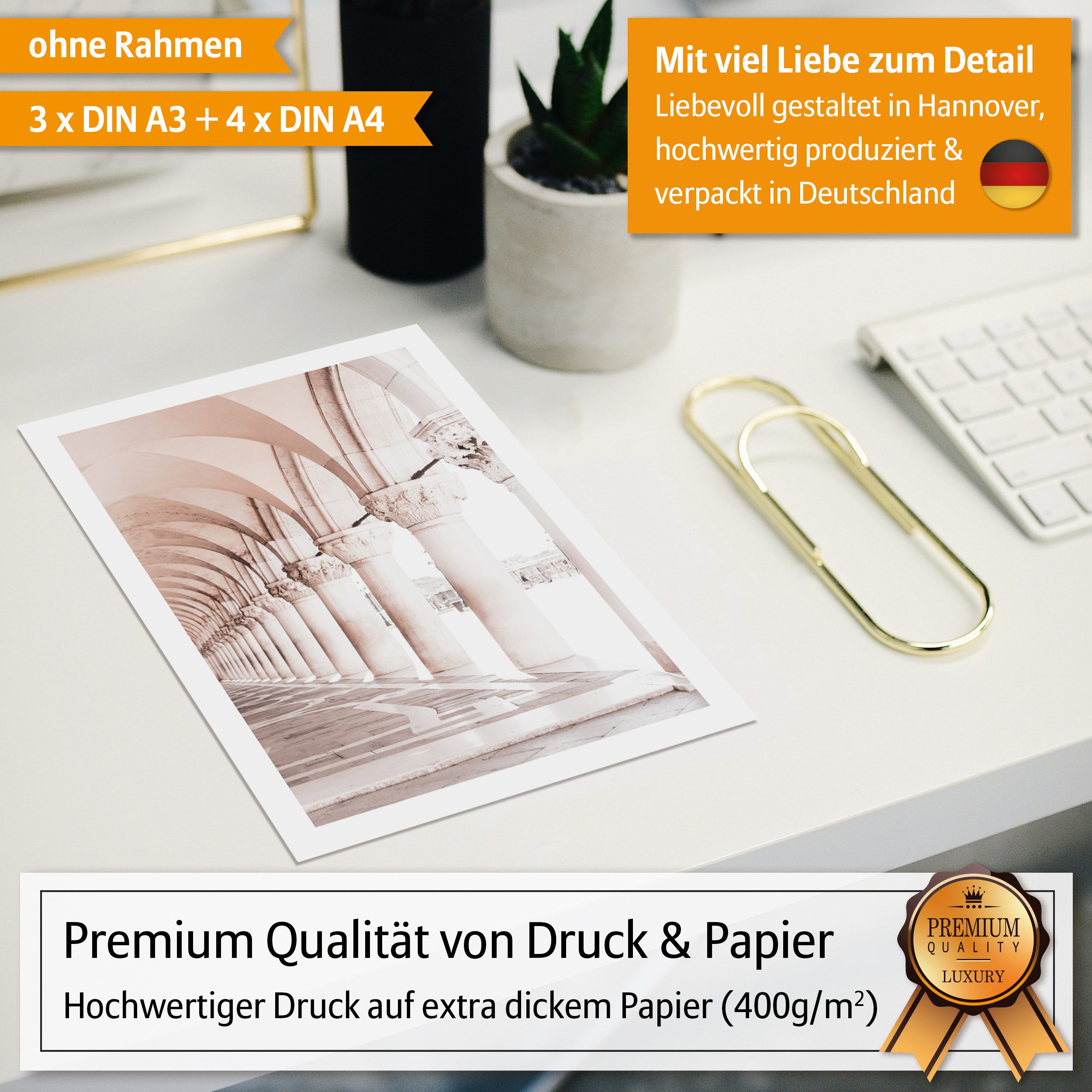 Hyggelig Home Poster Pink Rose, Premium Poster Set OHNE & MIT Rahmen - 7 Wandbilder Moschee, Pflanze (Set, 7 St), Collage Alhamdulillah Qualitätsdruck dickes Papier