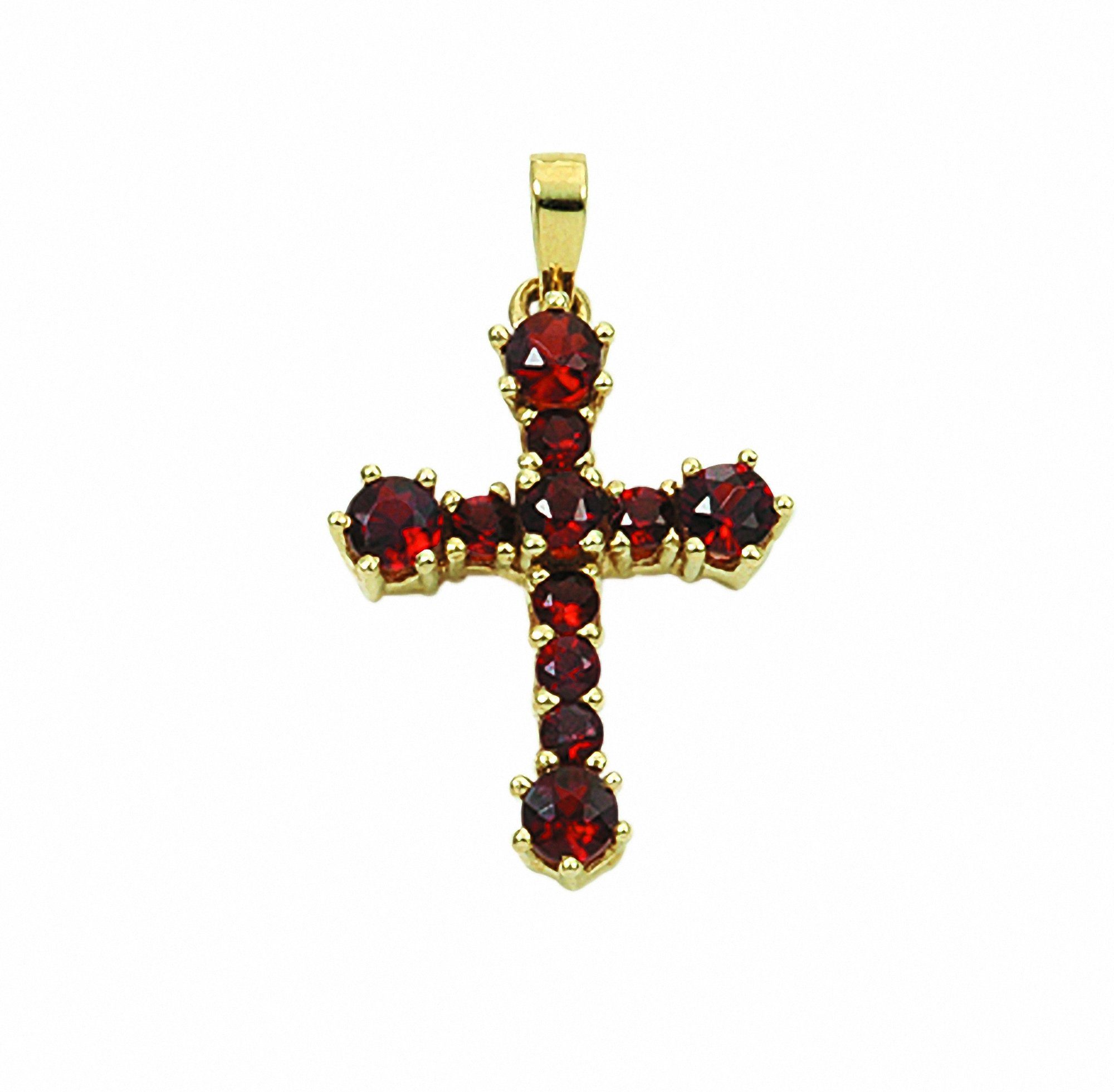 Halskette Schmuckset - Kette Set Anhänger mit mit 333 Gold Granat, Adelia´s Kreuz mit Anhänger