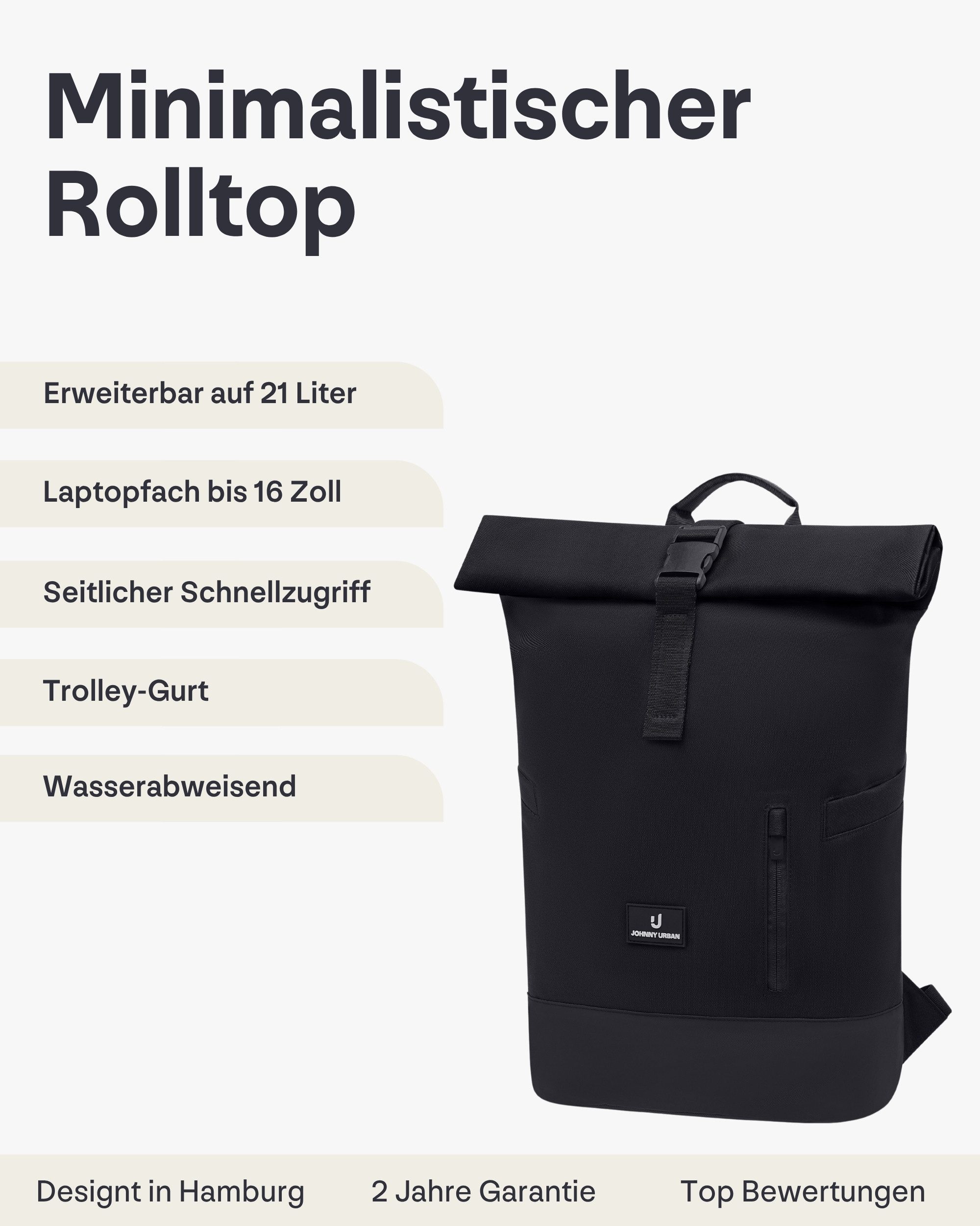 Johnny Urban Cityrucksack Luca Medium Rolltop Rucksack (1-tlg), Gepolstertes Laptopfach, Wasserabweisend
