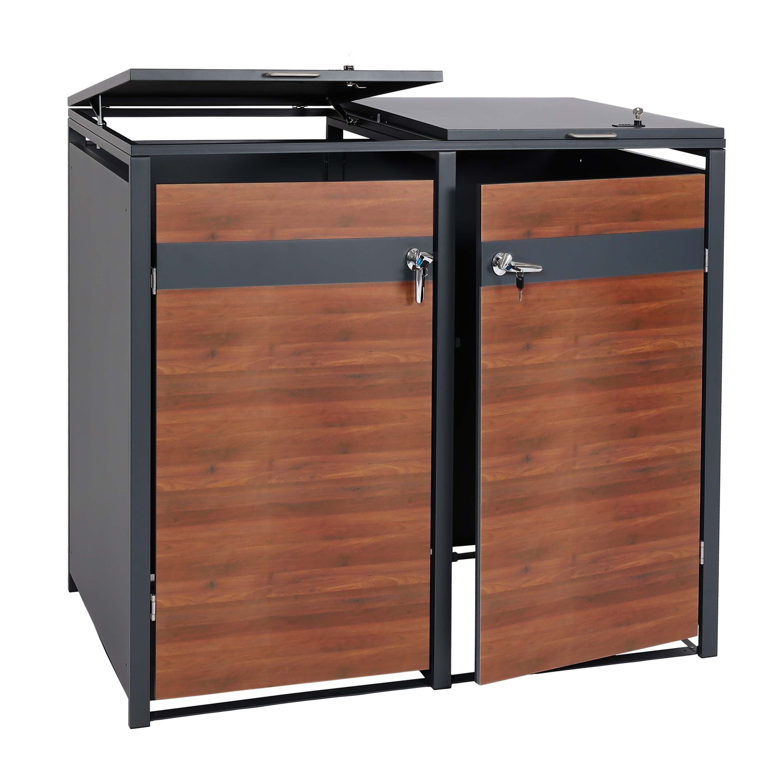 PROREGAL® Mülltonnenbox 2er Mülltonnenverkleidung 117x132x80cm Anthrazit Holzoptik Dunkelbraun