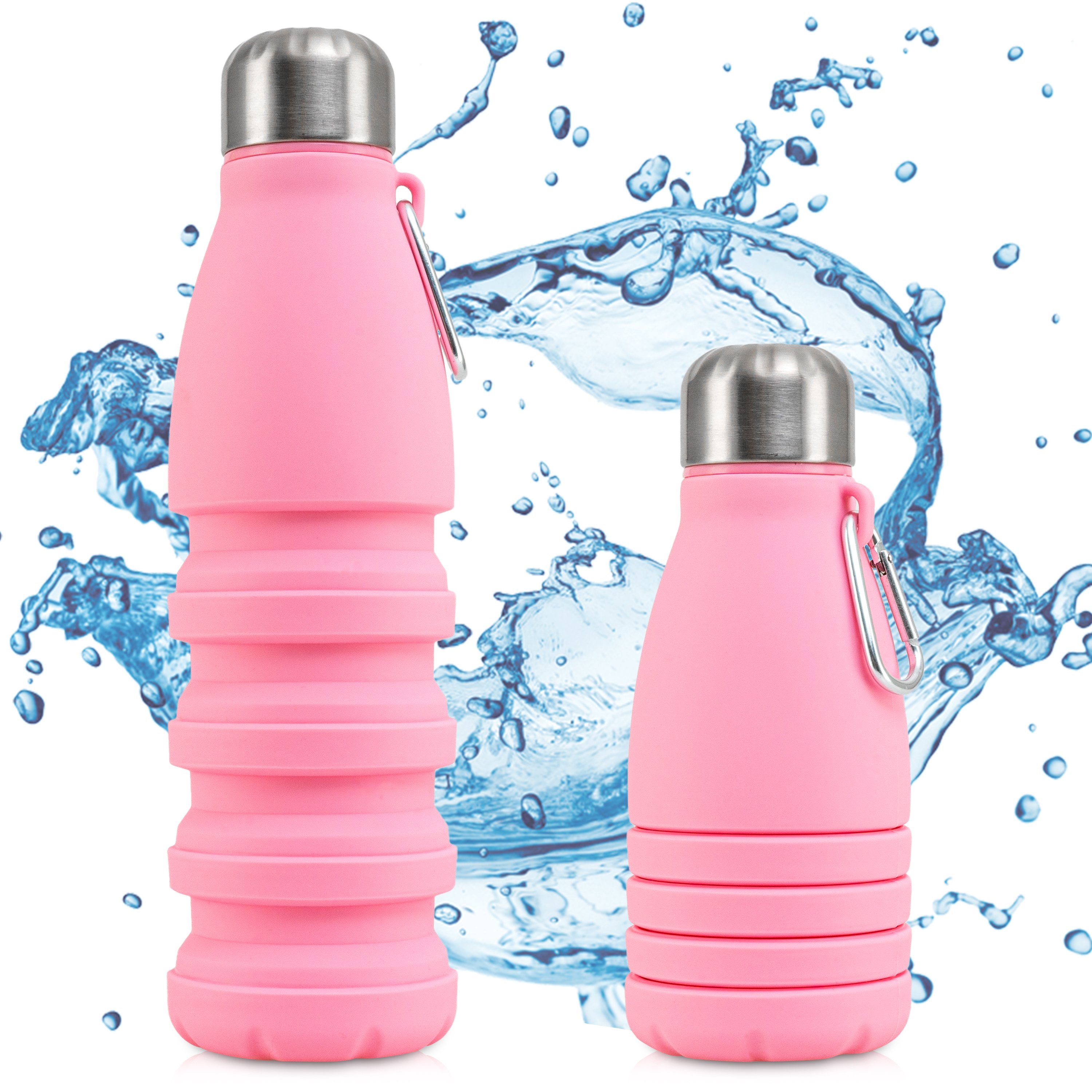 Perfekto24 Trinkflasche Faltbare Trinkflasche in Rosa - Wasserflasche aus Silikon (550ml)