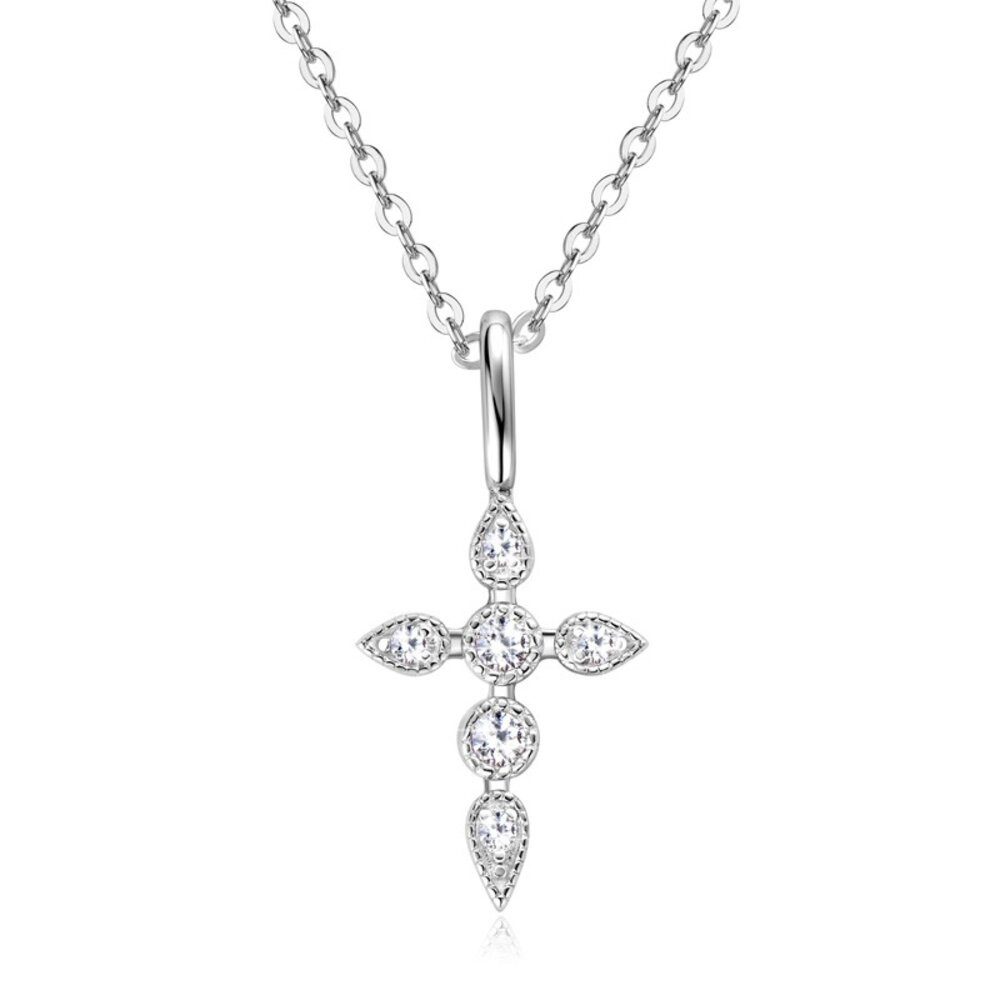 ROUGEMONT Kette mit Anhänger Funkelnde Moissanit Kreuz Halskette 925 Silber Unisex, Echtschmuck