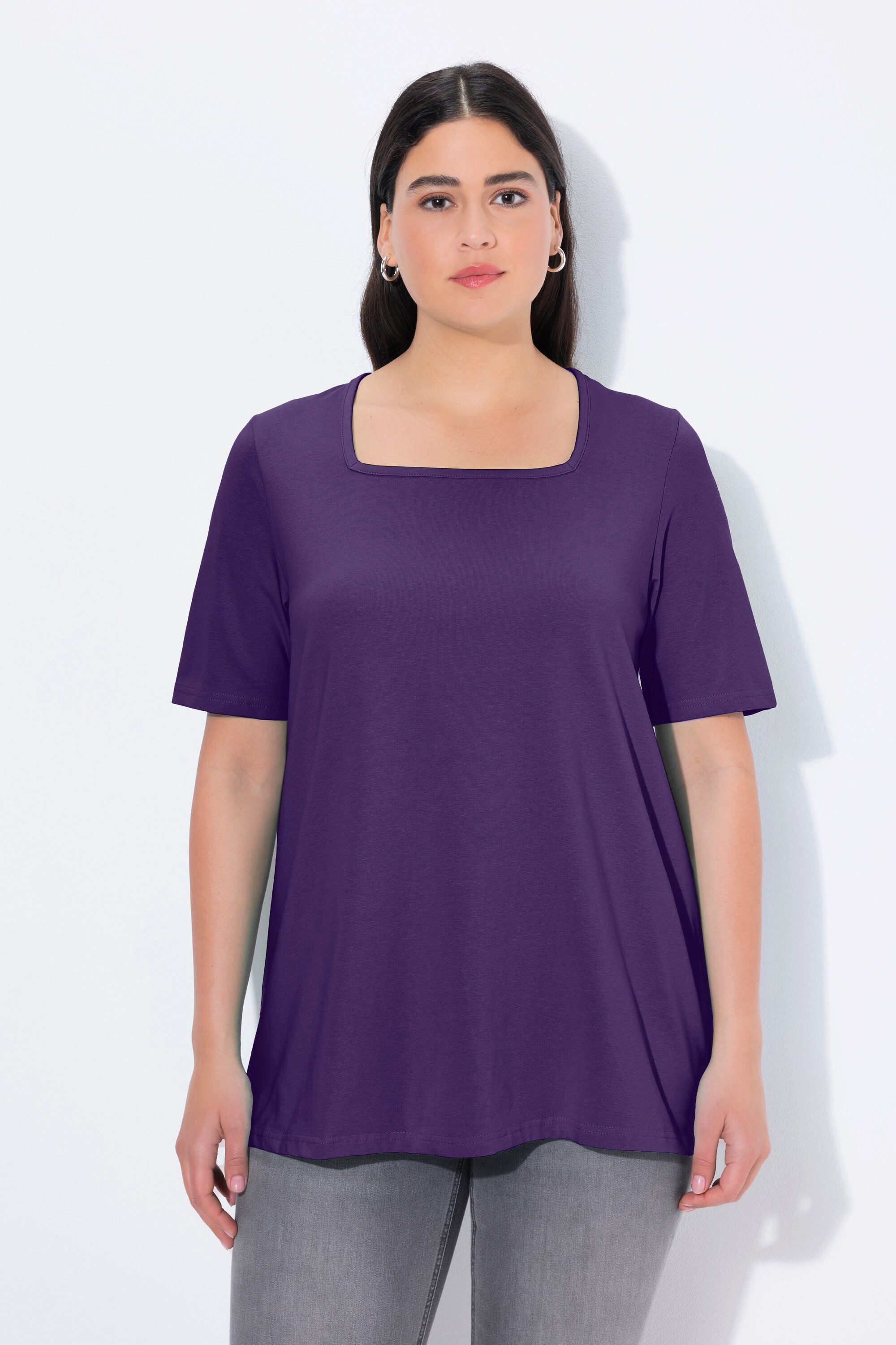 Ulla Popken T-Shirt T-Shirt A-Linie Carré-Ausschnitt Halbarm günstig online kaufen