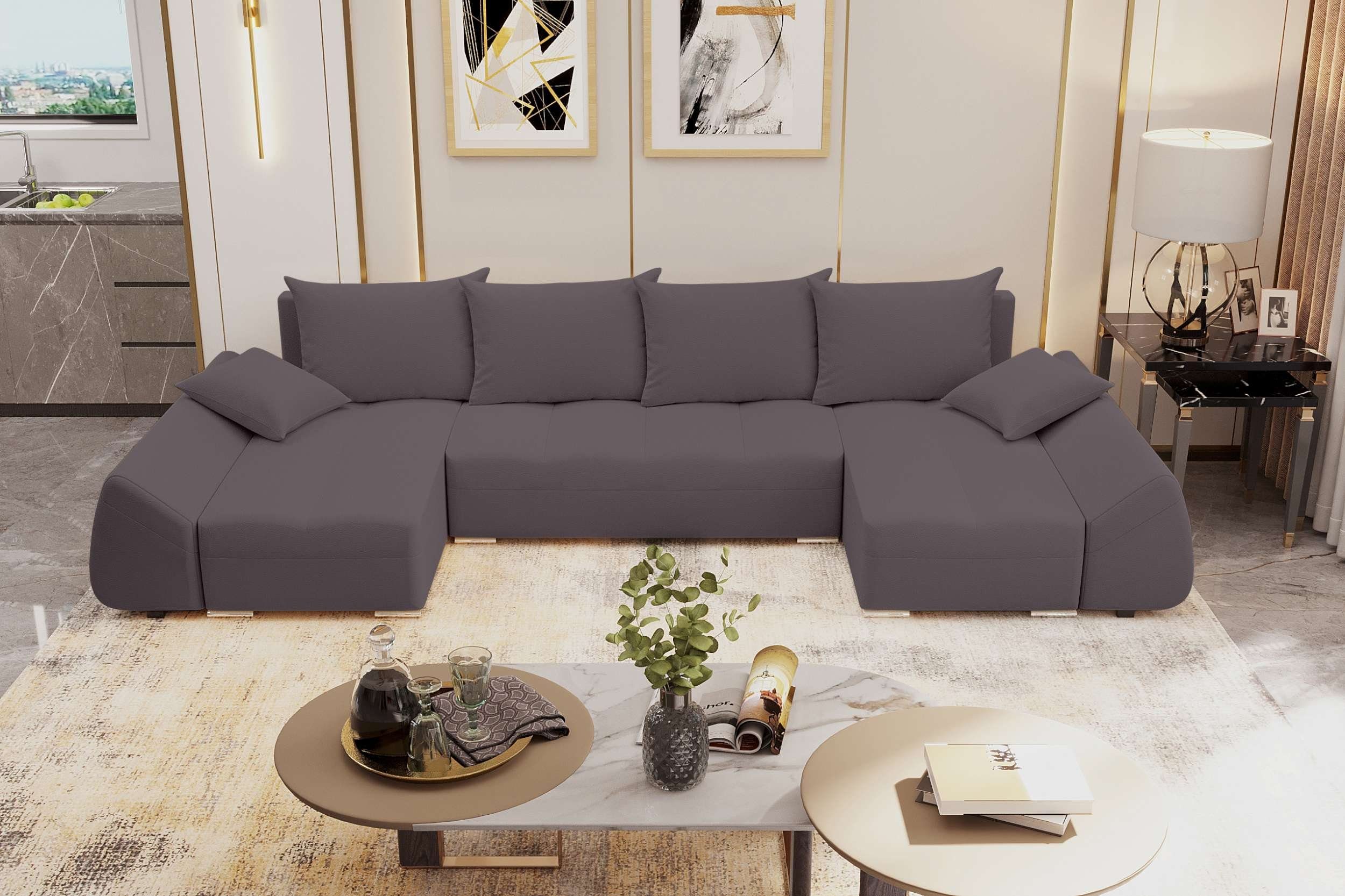 Stylefy Wohnlandschaft Modern Madeira, Sitzkomfort, Design mit Bettfunktion, mit Sofa, U-Form, Bettkasten, Eckcouch