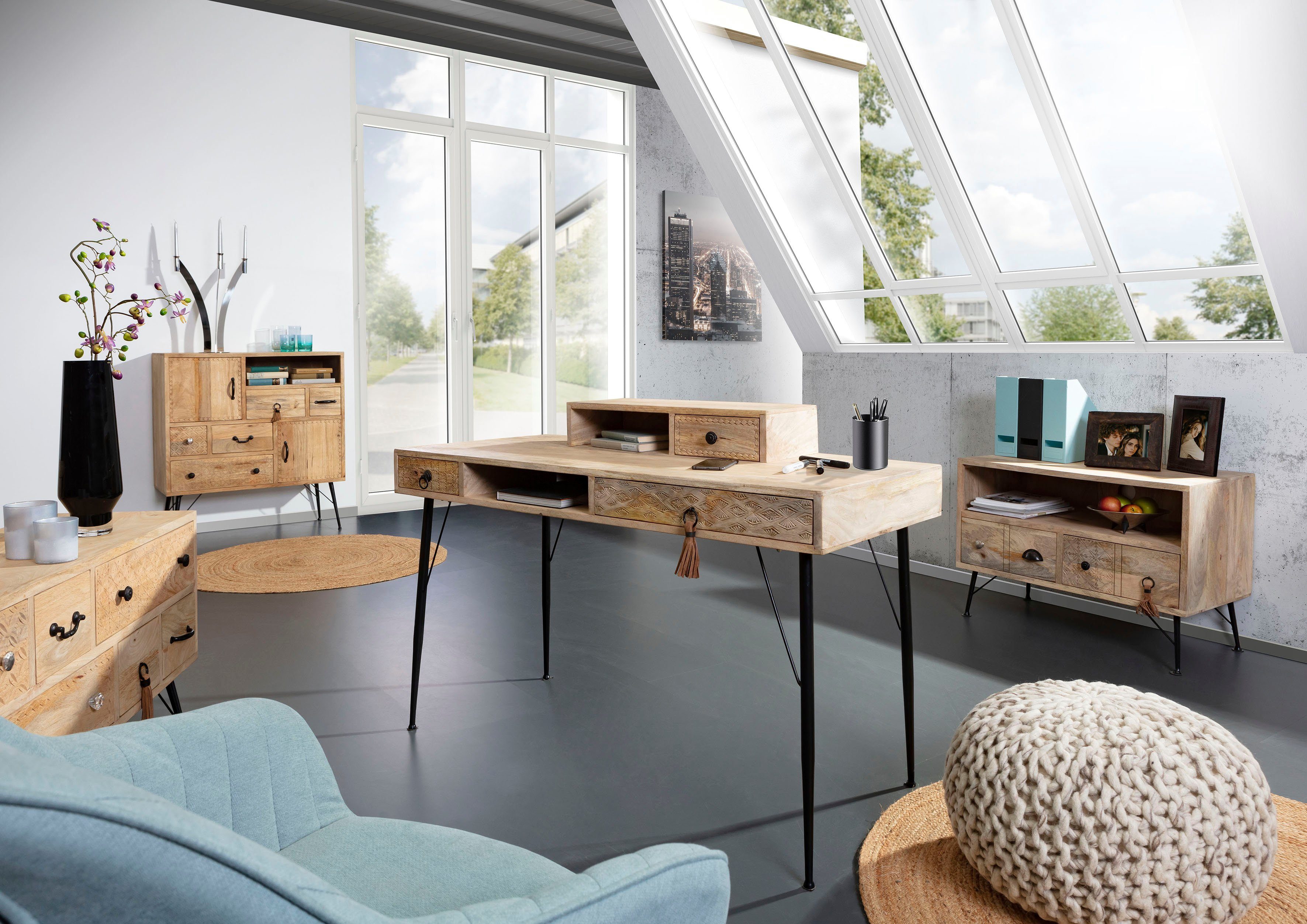 Gutmann Factory Schreibtisch Joyce, mit Massivholzplatte Mango