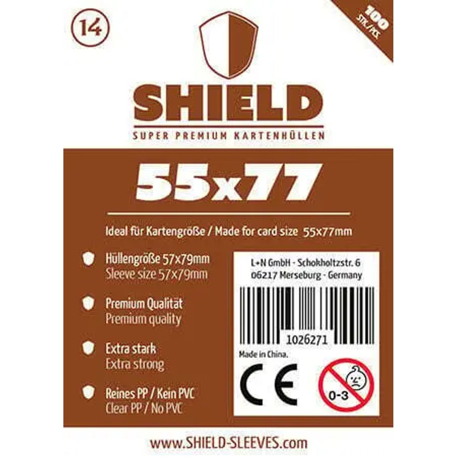 SHIELD Spiel Shield 14 - 100 Super Premium Kartenhüllen für Kartengröße 55 x 77 mm