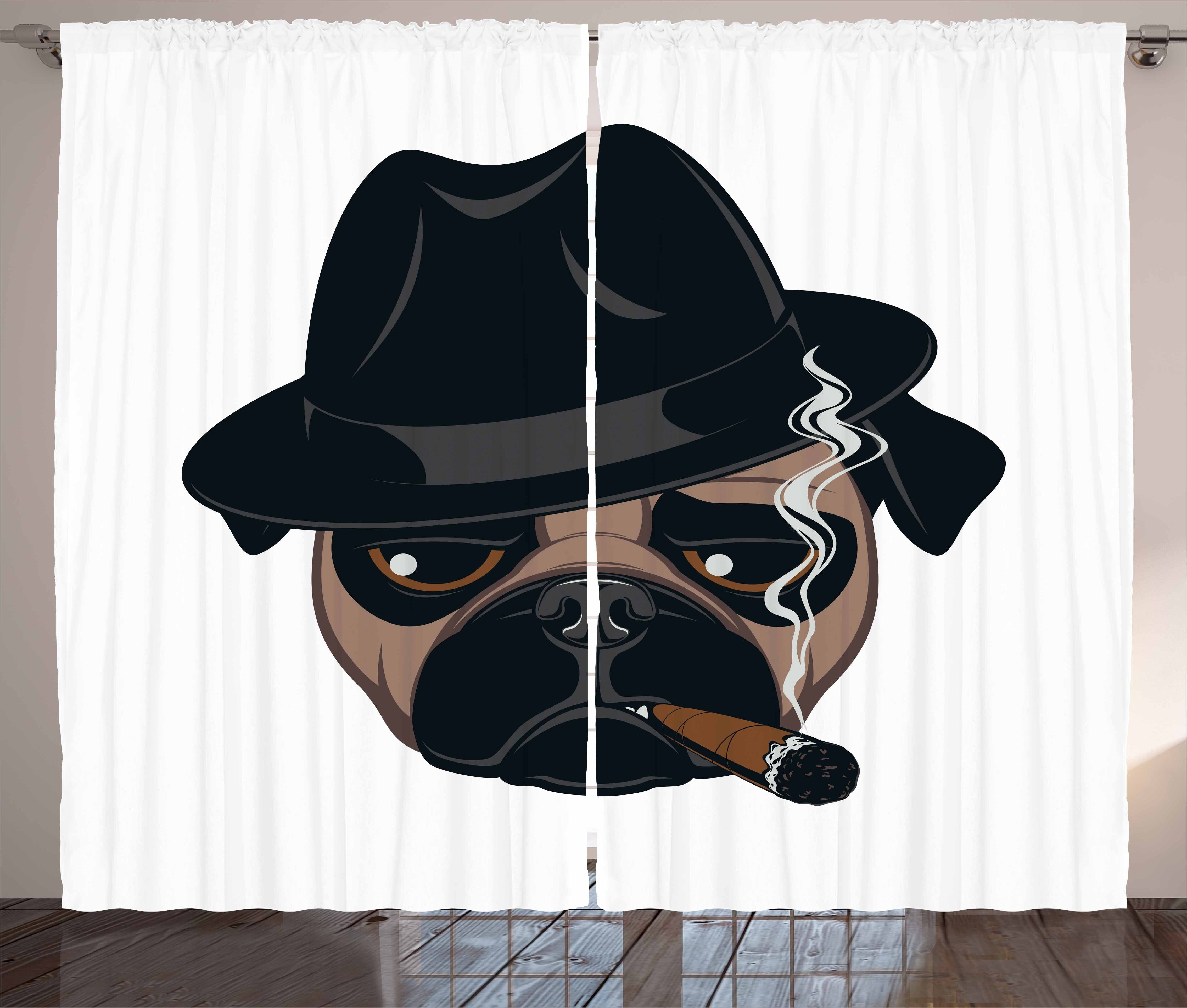 Schlafzimmer Abakuhaus, Vorhang Cartoon Portrait Haken, Kräuselband und Gardine Schlaufen Kühle mit Mops-Hund Zigarre