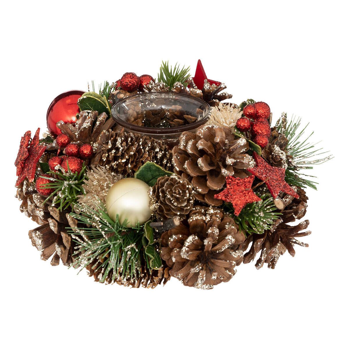 Atmosphera Créateur d'intérieur Adventskranz Kerzenhalter mit Zapfen und Christbaumkugeln, 19 cm