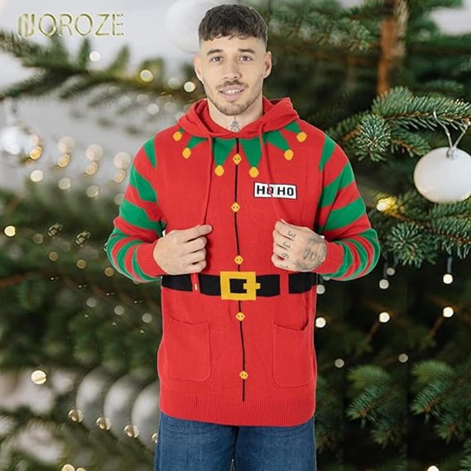 Montegoni Kapuzenpullover Herren Jungen Weihnachtspullover Kapuzenpullover Unisex Elf Hoho Zuckerstange 3D Strickpullover