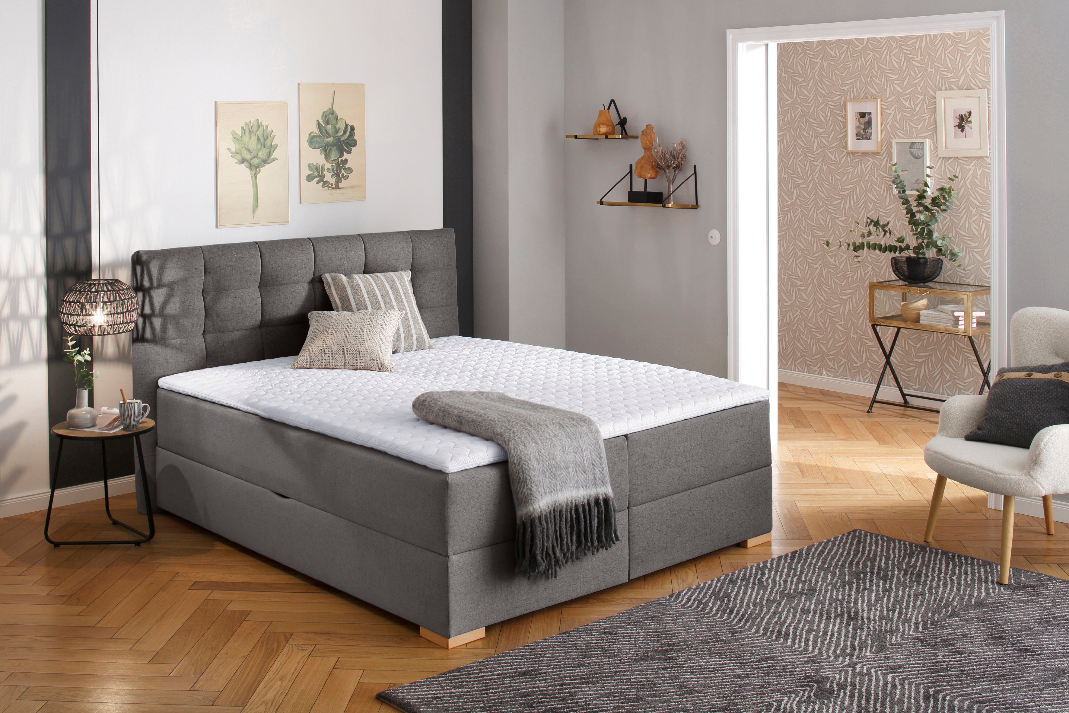 Home affaire Boxbett Olivet mit Bettkasten, in 4 Farben, 4 Breiten, 2 Matratzenarten, auch in Überlänge 220 cm