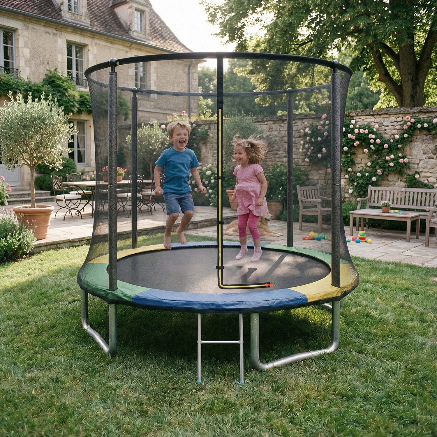 HOMALL Gartentrampolin Kindertrampolin, Outdoor-Trampolin, Durchmesser 183/222/290/360 cm, Ø 183 cm, (Ausgestattet mit Sicherheitsnetz, Leiter und 360°-Gelander, maximale Tragkraft 150 kg)