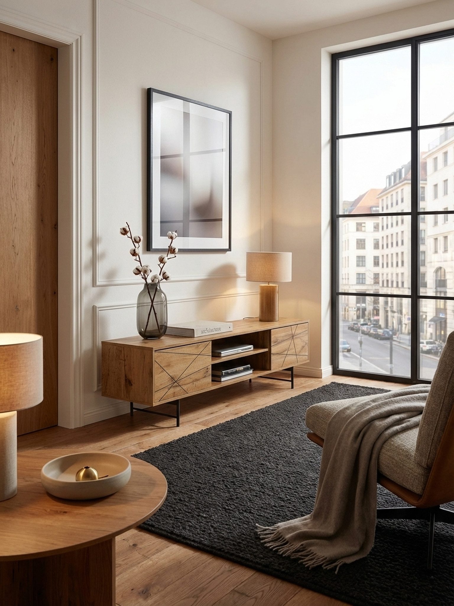 KADIMA DESIGN Lowboard Lowboard Holz Eiche-Dekor 160x45x40 cm TV-Kommode mit zwei Türen, (Fernsehkommode Wohnzimmer), Design TV-Schrank Hoch, Fernsehtisch Ferns – Bild 2 von 5