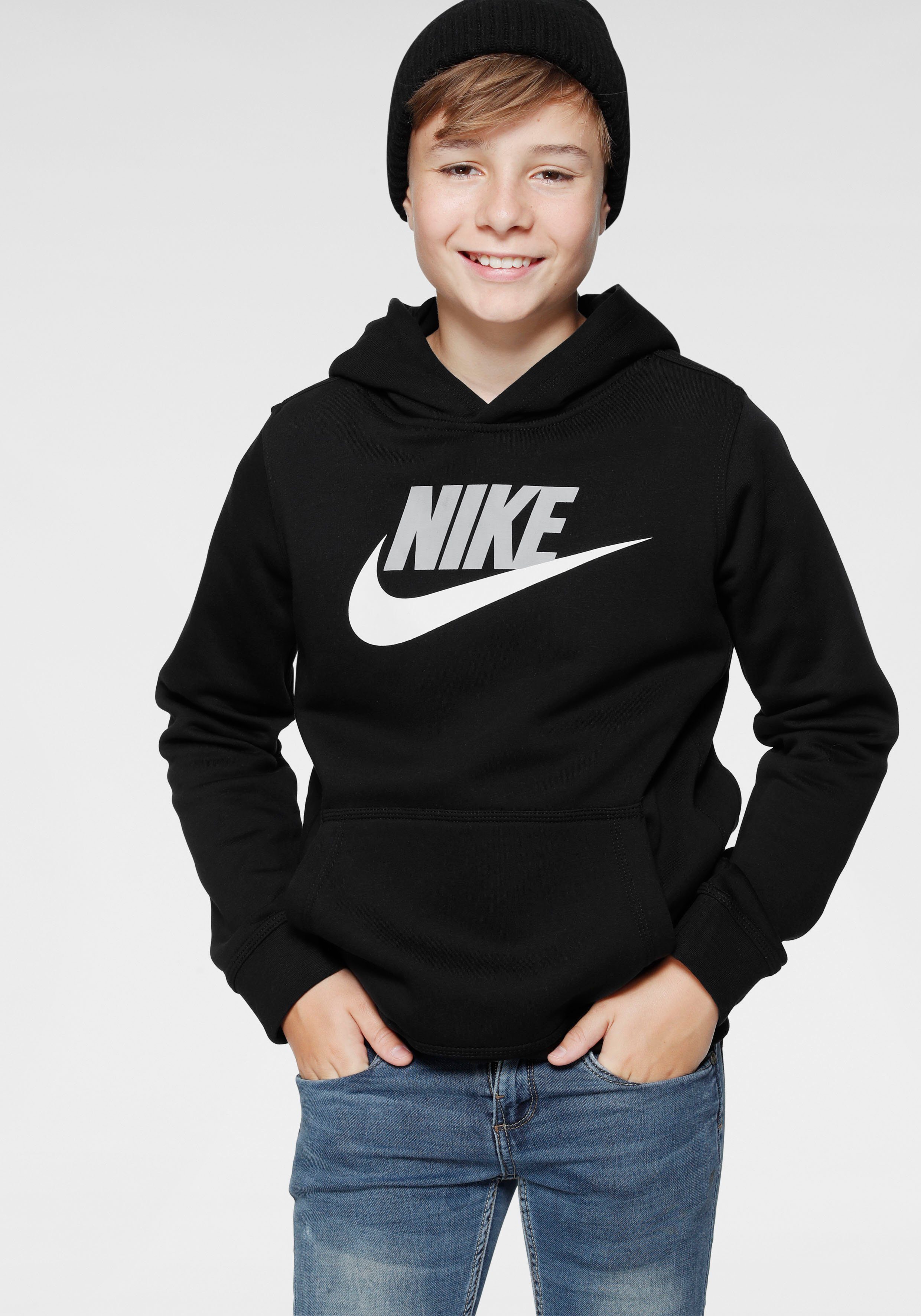 Big schwarz Nike Club Sportswear Fleece Kids' Pullover Kapuzensweatshirt Hoodie