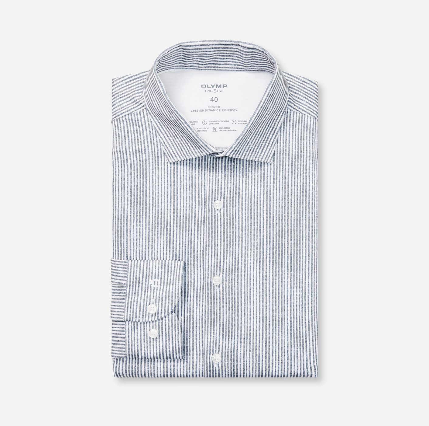 OLYMP Langarmhemd 24/7 - Level 5 Flex Jersey, body fit, Anti Smell, Kentkra günstig online kaufen