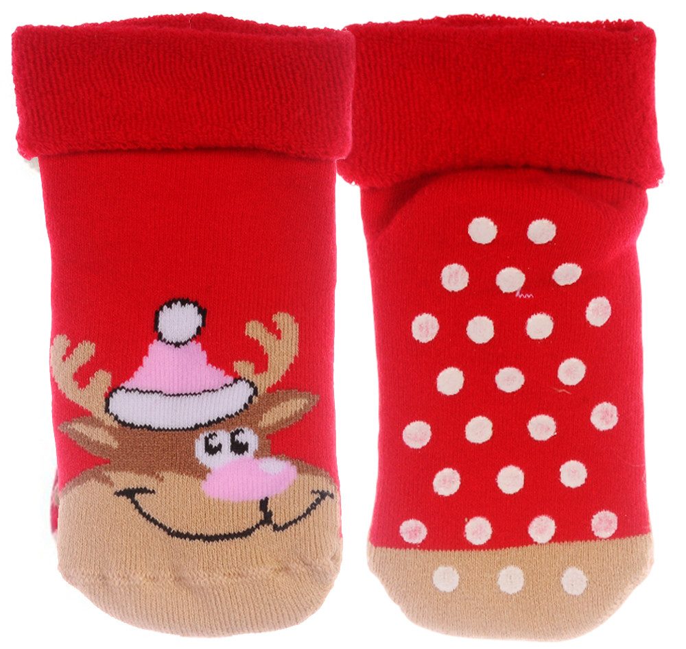 Martinex Thermosocken Socken für Baby Kleinkinder warme Hüttenschuhe mit Rentier 20 21 23 25 27 29 30 31 33 35 37 mit ABS Noppen, aus Frottee-Stoff