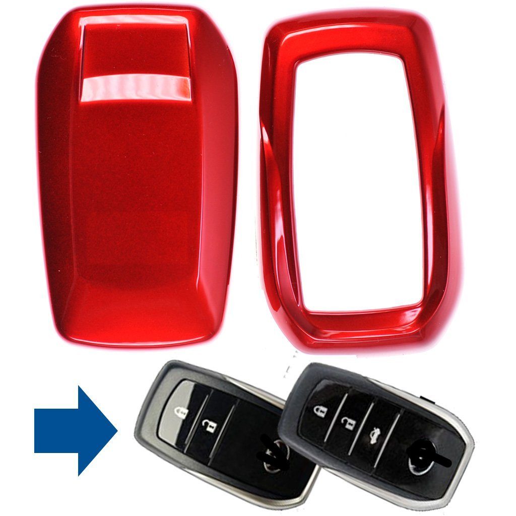 mt-key Schlüsseltasche Autoschlüssel Hardcover Schutzhülle Metallic Rot, für Toyota RAV4 Corolla Avensis KEYLESS SMARTKEY