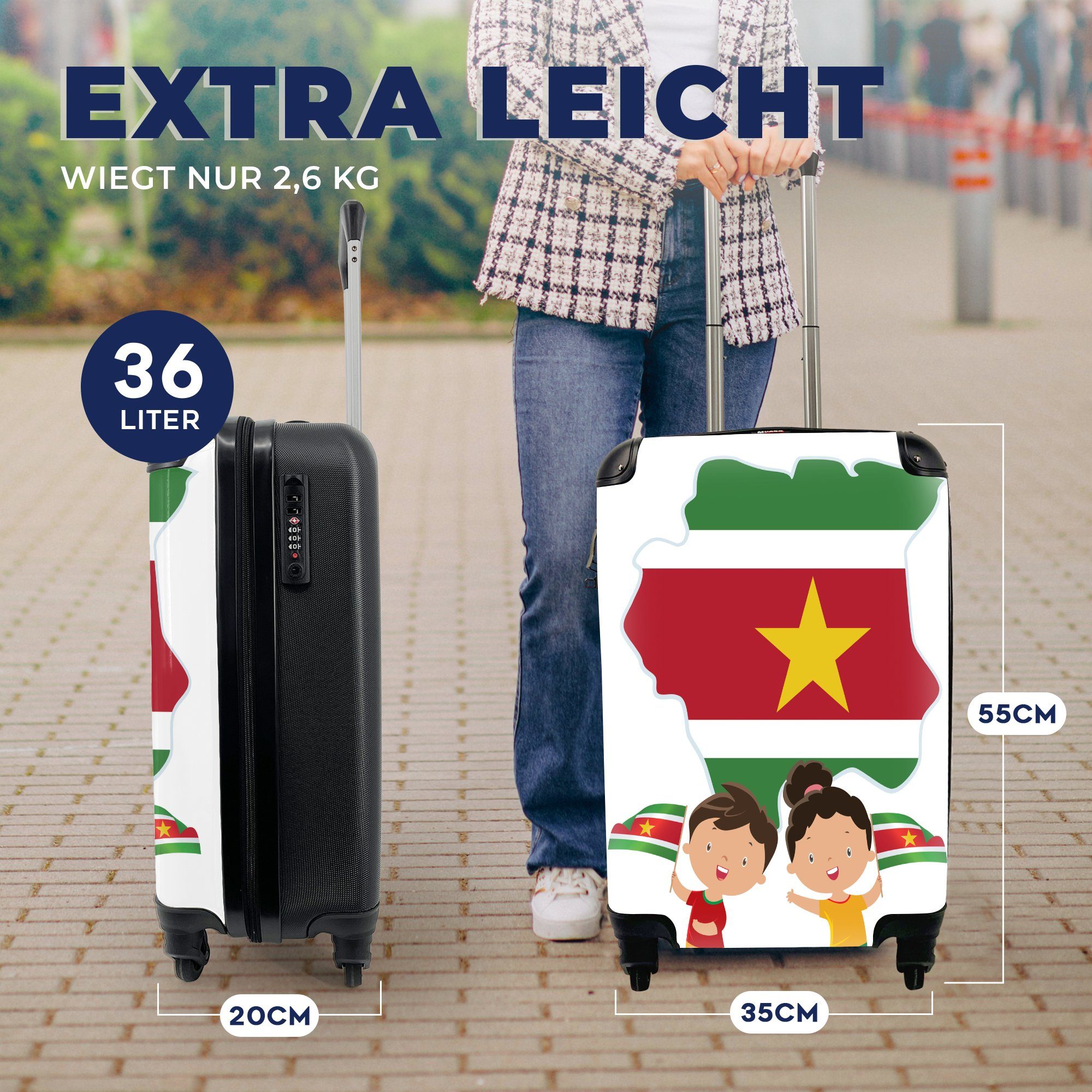 mit Reisetasche Reisekoffer Rollen, MuchoWow für Flagge Trolley, Handgepäck zur Ferien, surinamische 4 Handgepäckkoffer rollen, Die Veranschaulichung,