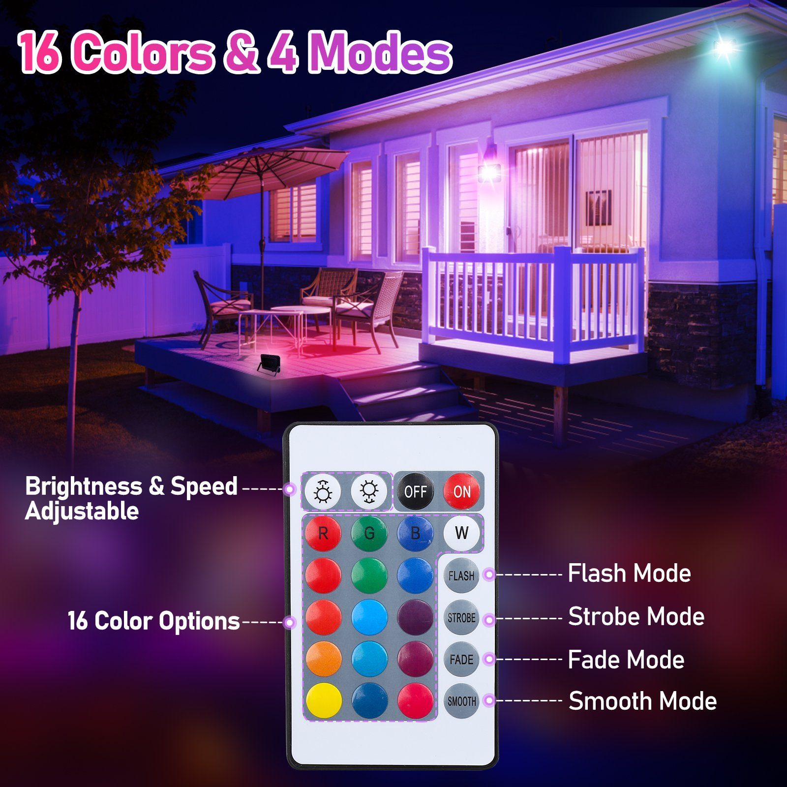 RGB LED Gartenstrahler Fluter Flutlichtstrahler LED 10W LED Flutlichtstrahler Lospitch Außenlampe 1x