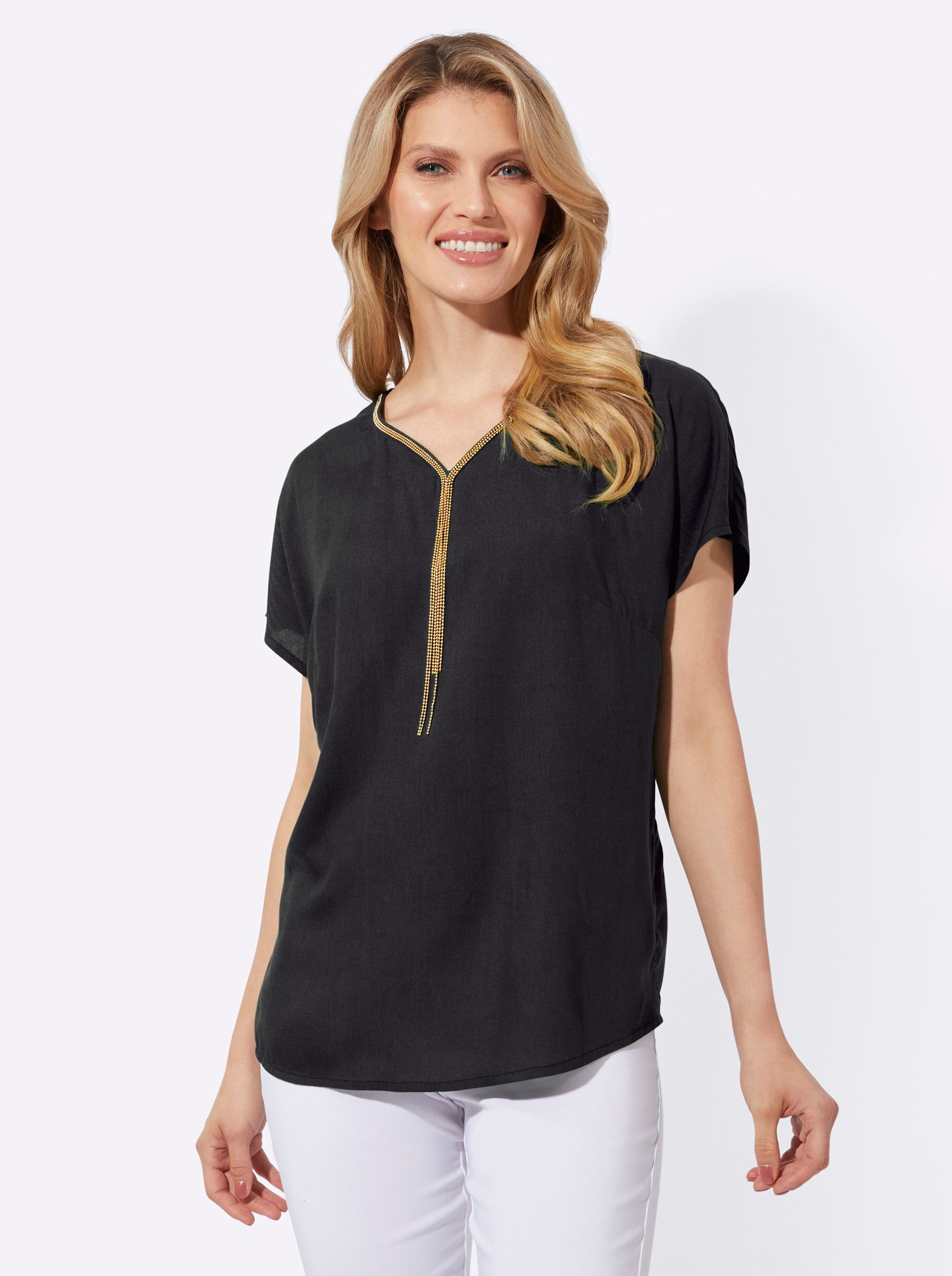 Klassische Bluse Longbluse Kurzarm