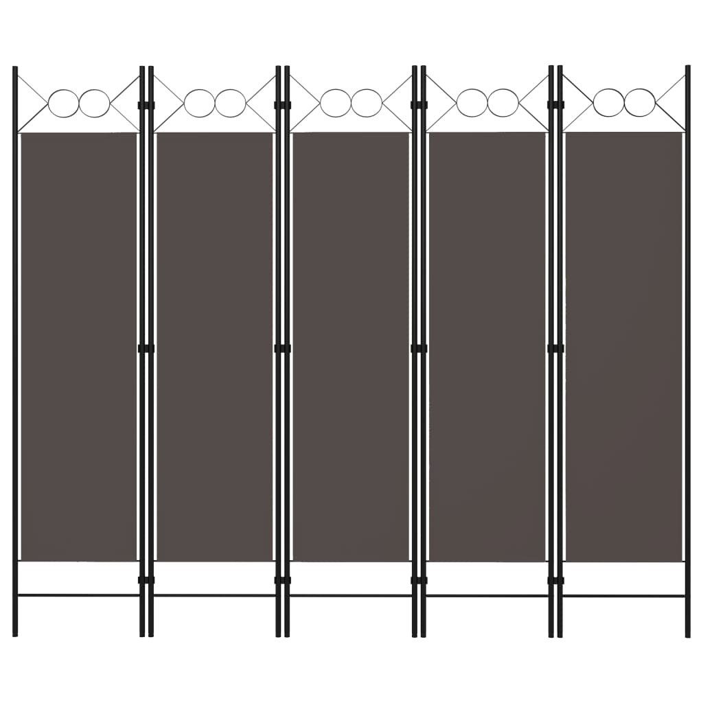 furnicato Raumteiler 5-Paneel-Anthrazit 200 x 180 cm, 1-tlg., Klappbarer Sichtschutz mit Kreisdesign für Schlafzimmer und Wohnzimmer