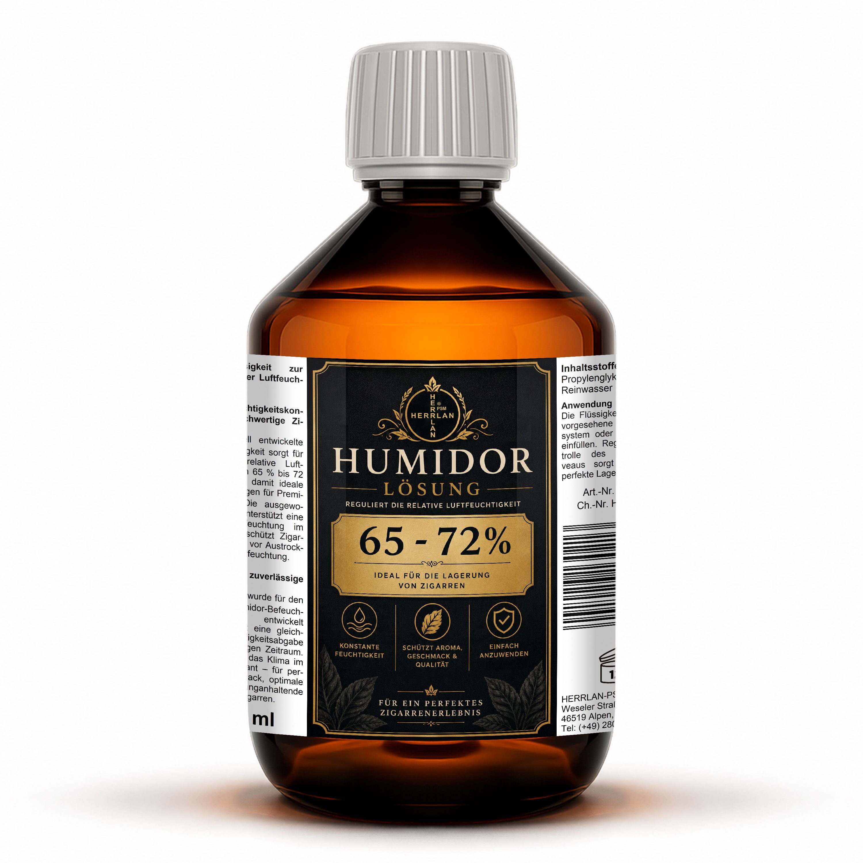 HERRLAN Humidor Lösung 500ml, Premium Luftbefeuchter-Flüssigkeit 65 - 72 % relative Luftfeuchtigkeit