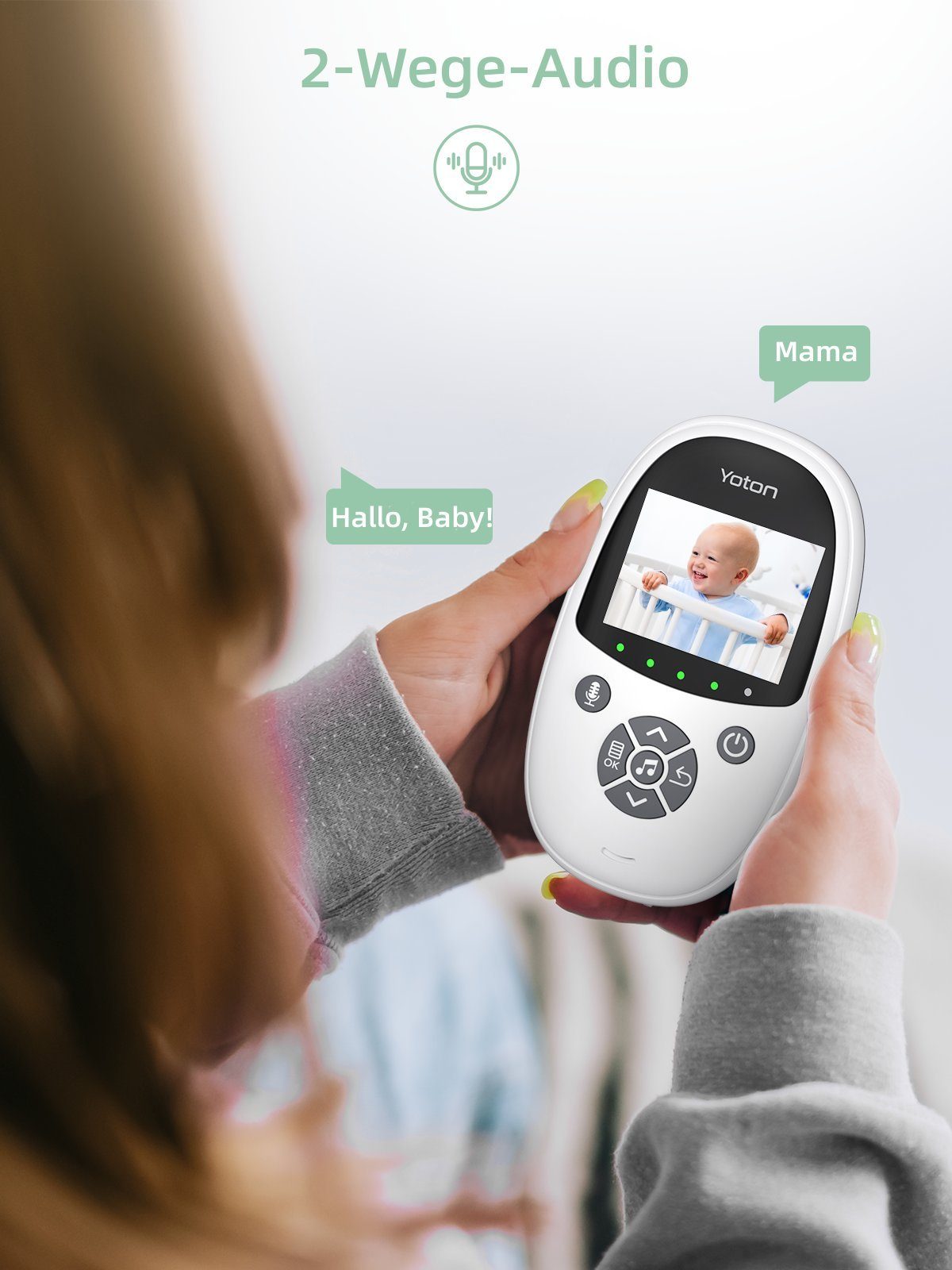 Yoton Babyphone Babyphone mit Kamera, 2.4"LCD, Nachtsicht,  Temperaturanzeige, Schlaflieder, VOX