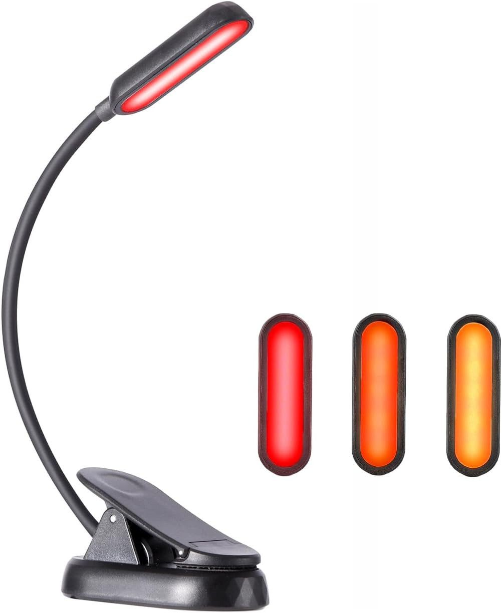 FELIXLEO Bettleuchte Buchlicht zum Lesen Bernstein Rot 8 LEDs 30 Std USB C Clip Leselampe