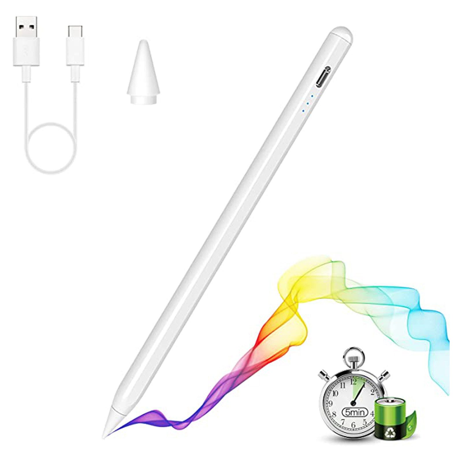 REDOM Eingabestift Stift Stylus Pen Touchstift (1-St., Hochpräzise Handflächenerkennung 3 LED-Anzeige Neigungsempfindlich) Magnetisches Pen Kompatibel mit iPad iPad Pro iPad Mini iPad Air
