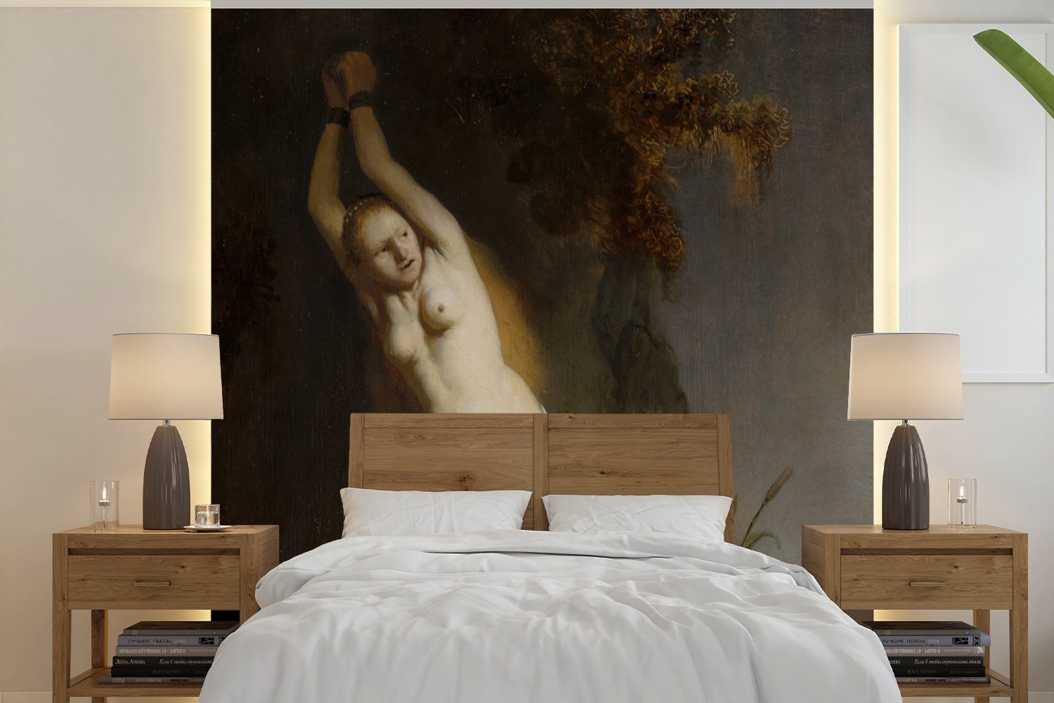 MuchoWow Fototapete Andromeda angekettet an den Felsen - Gemälde von Rembrandt van Rijn, Matt, bedruckt, (5 St), Vinyl Tapete für Wohnzimmer oder Schlafzimmer, Wandtapete