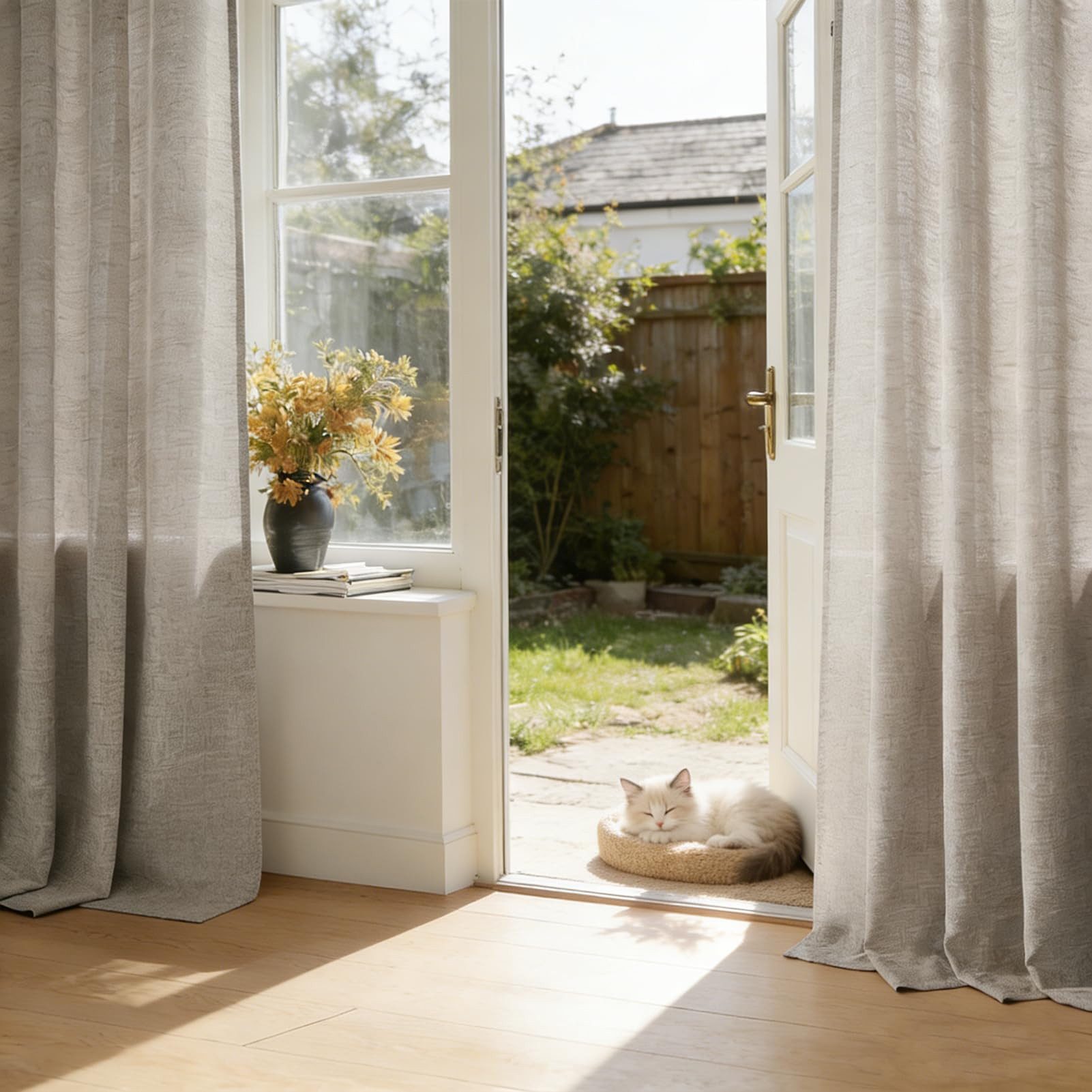 Topfinel Gardine wohnzimmer modern ösenvorhänge schlafzimmer leinen halbtransparent (1 St), Ösen, halbtransparent, gardinen leinenoptik leinen 300x240cm Esszimm – Bild 4 von 5