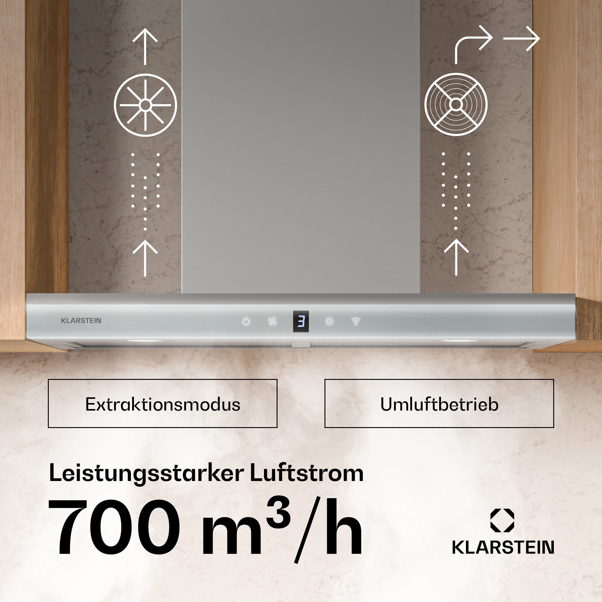 Klarstein Deckenhaube Auriana 60 Serie CGCH7_Auriana_60WH Auriana 60, Dunstabzugshaube Kopffreihaube Abzughaube Abluft Umluft
