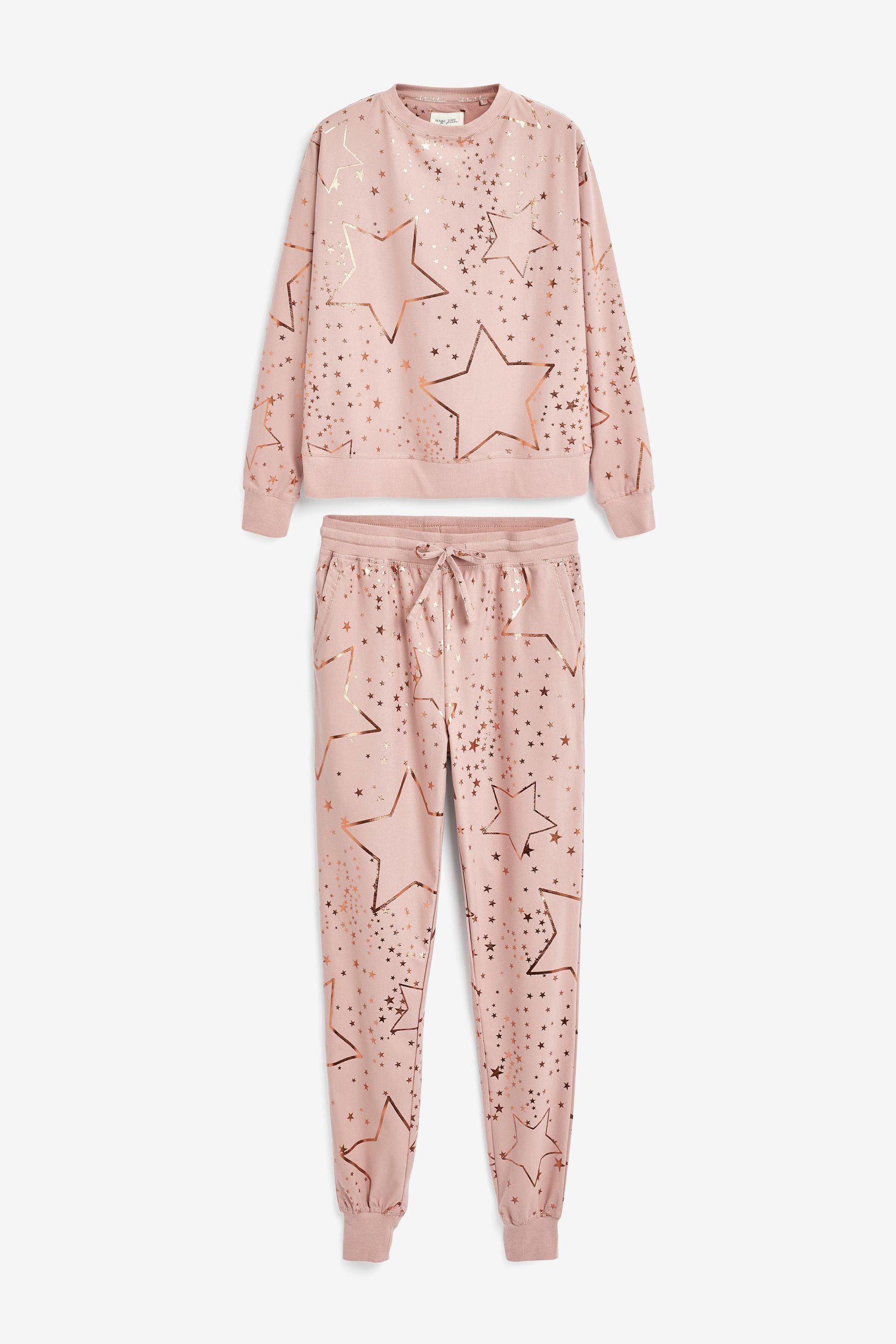 Next Pyjama Bequemer und superweicher Pyjama (2 tlg) Pink Star Foil
