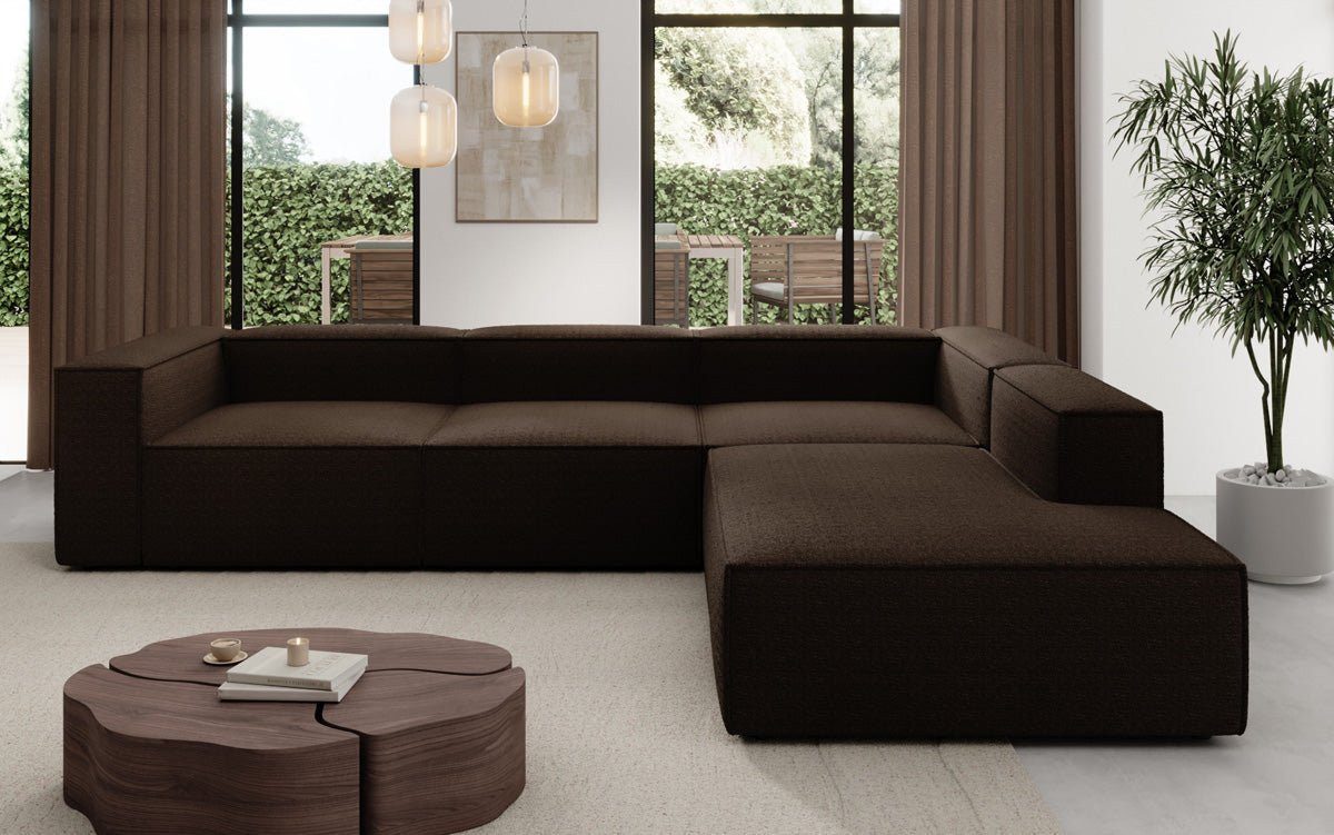 Luxusbetten24 Sofa Designer Sofa Lesley L in Bouclé, mit langer Ottomane