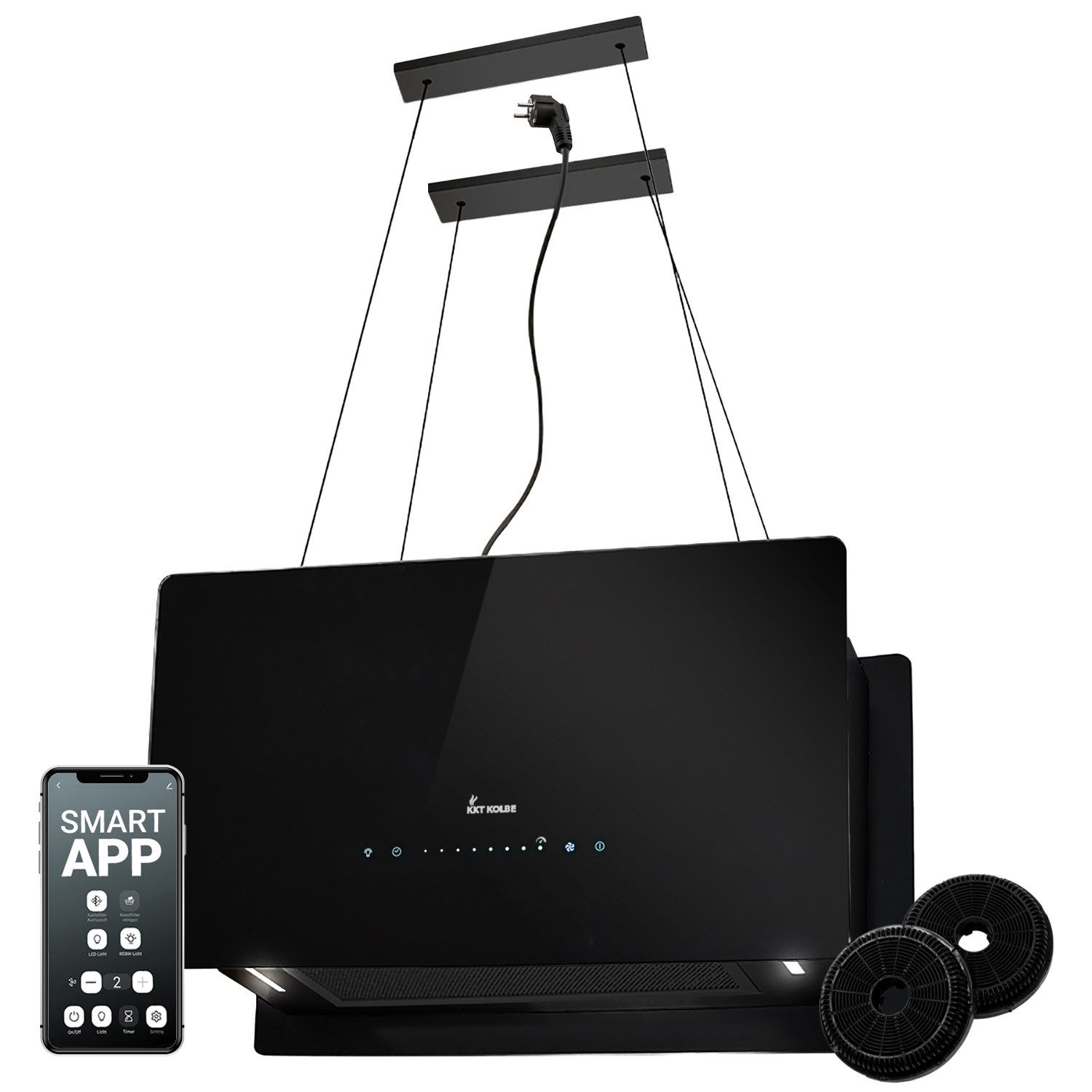 KKT KOLBE Inselhaube Dunstabzugshaube Inselhaube CUBE60-Serie 60cm Dunstabzugshaube Inselhaube CUBE60-Serie 60cm, Abzugshaube / Inselhaube / Umluft / Schwarz / Glas / Touch LED / WiFi