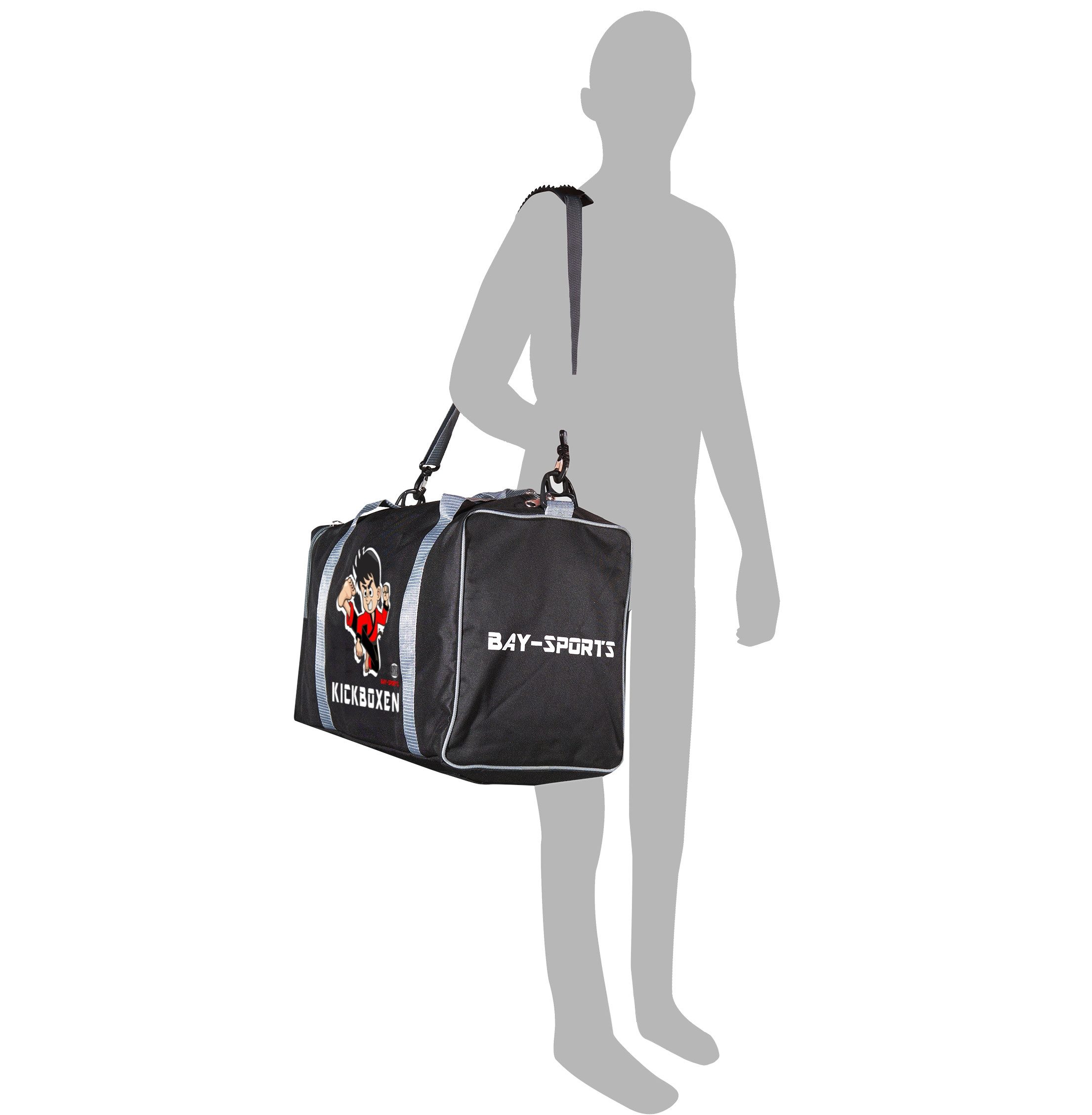 BAY-Sports Sporttasche Kickboxen Trainingstasche für Kinder Kick Boxen Kindertasche grau (Stück), Für kleine Nachwuchsfighter, 50 cm, aufgeweckten Design Mädchen/Jungs
