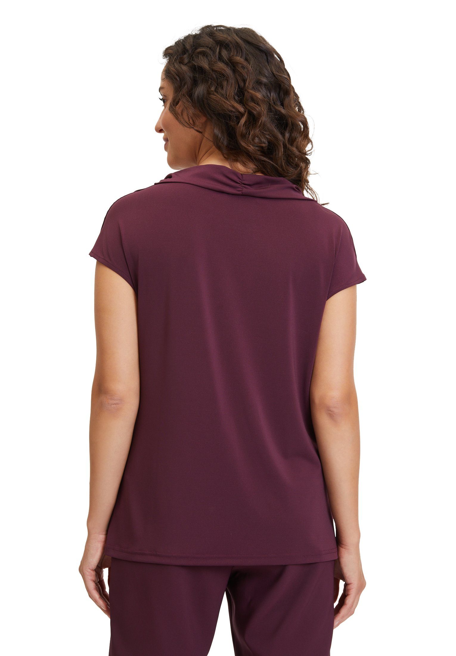 Dark Barclay Aubergine T-Shirt (1-tlg) mit Material Betty Wasserfallausschnitt